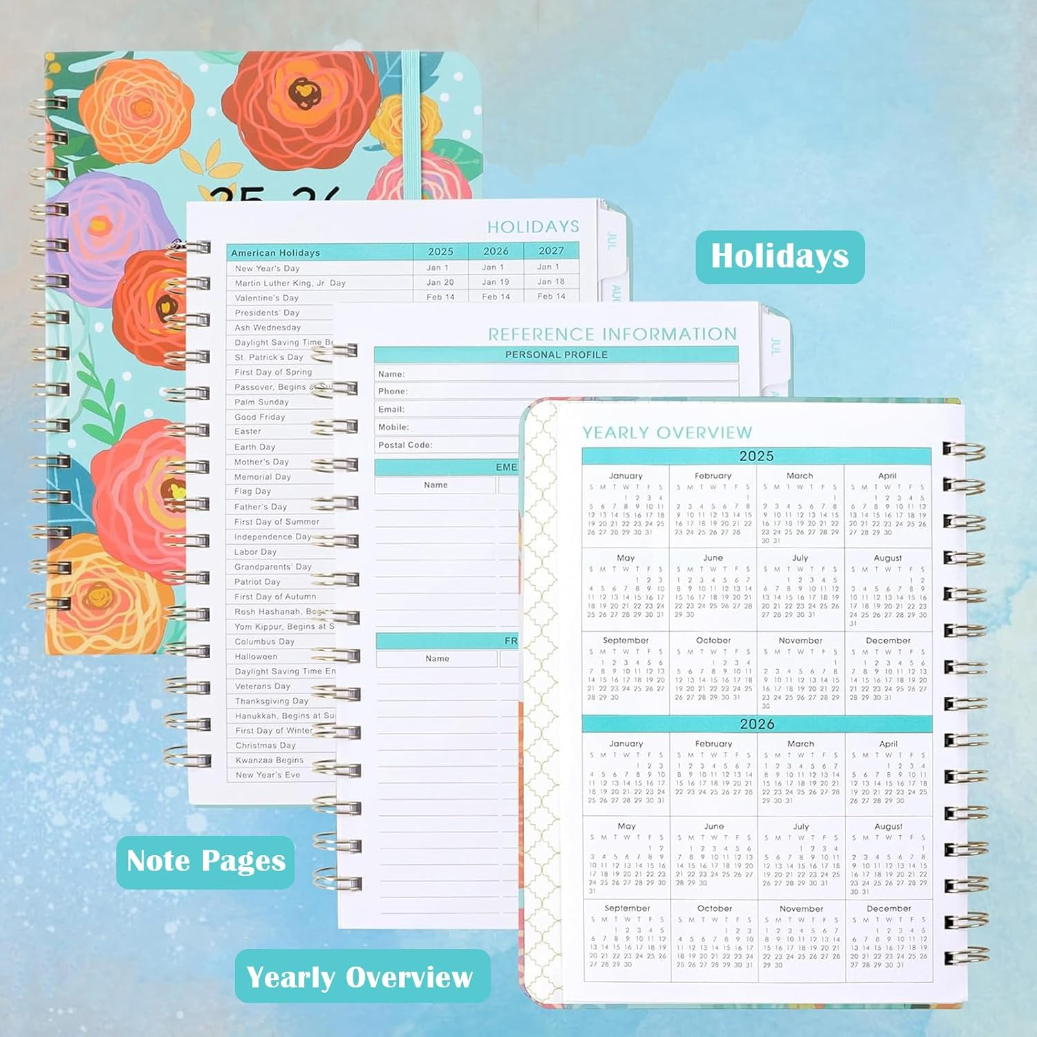 Lejapwat 2025 Planner with Monthly Tabs, Weekly and Monthly Diary Notebook, A5 Hardcover Planner with Inner Pocket from July 2025-June 2026 (Colorful Roses) image number 2