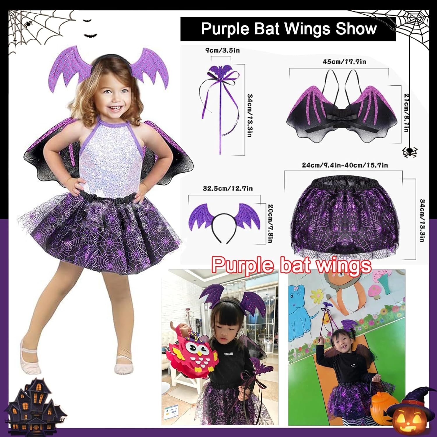 3-Piece Devil Wings Set 4-Piece Devil Wings Set Bat Wings Costumes for Halloween Party Dances (No.5 Black Bat Wings)
