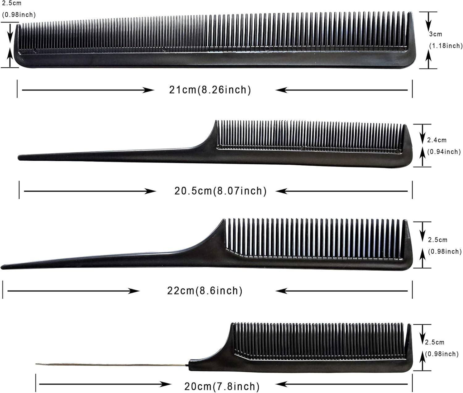 Set of 10 Hair Styling Combs Professional Hairdressing Comb Set Handle Comb Barbers Combs for Hair Stylists Salon (Black) image number 4