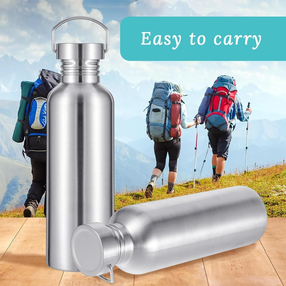 4 Pack Stainless Steel Sports Bottles, Outdoor Portable Water Bottles with Handle, Camping Waterjug for Cyclists, Runners, Hikers, Beachgoers, Picnics image number 4