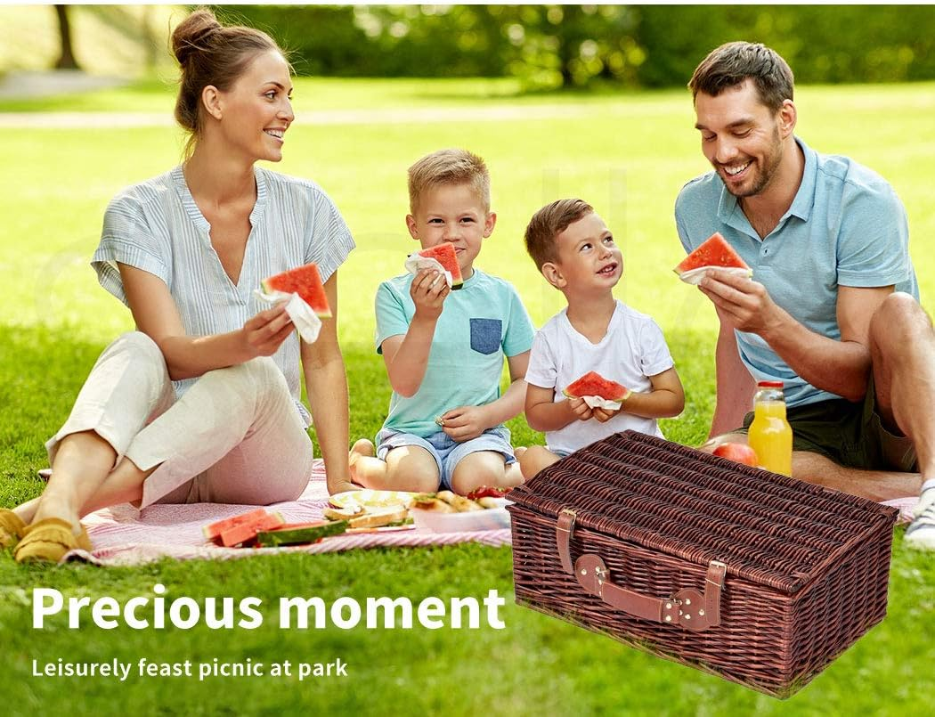 4 Person Picnic Basket Set Baskets Insulated Bag Outdoor Blanket Camping Beach Deluxe Willow Wicker Gift Storage Travel 54Cm X 20Cm X 34Cm image number 5