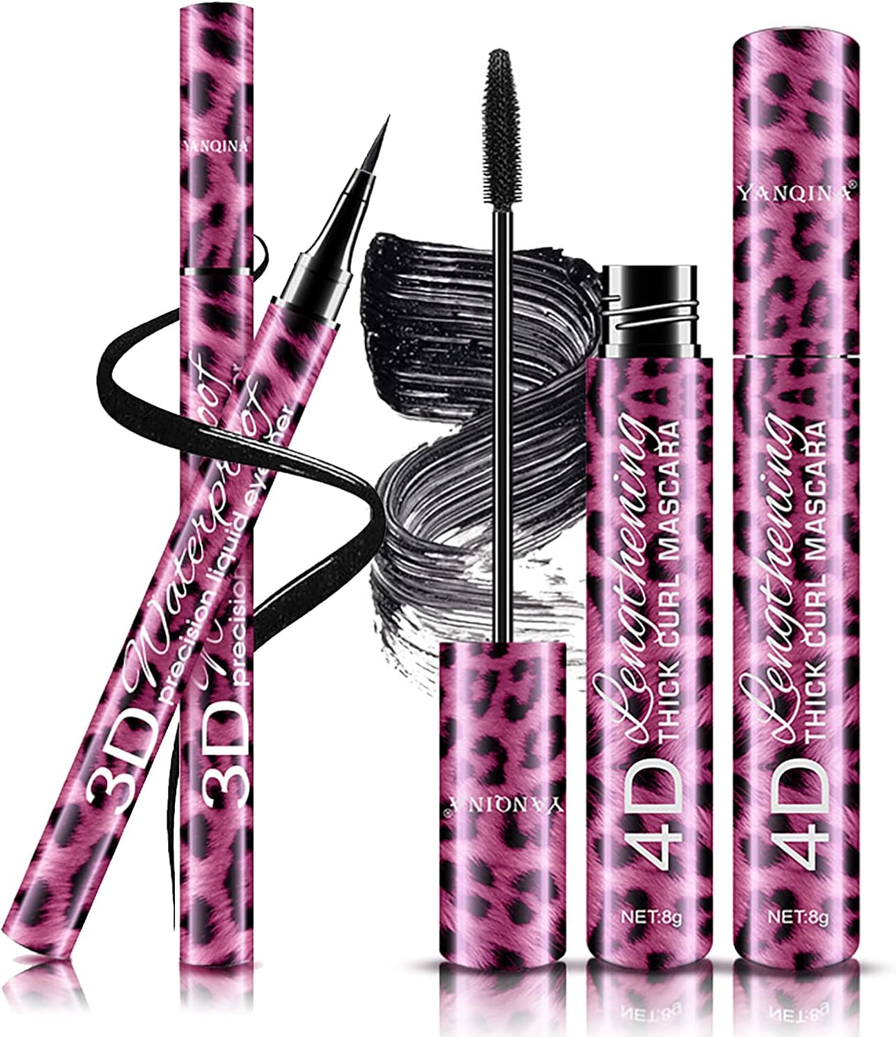 Volksrose 4D Silk Fiber Lash Mascara & Eyeliner Kit,Black Silk Fiber Lash Mascara Waterproof & Smudge-Proof, Lengthening Natural Extension Mascara Liquid Eye Liner,Long-Lasting No Flaking image number 4