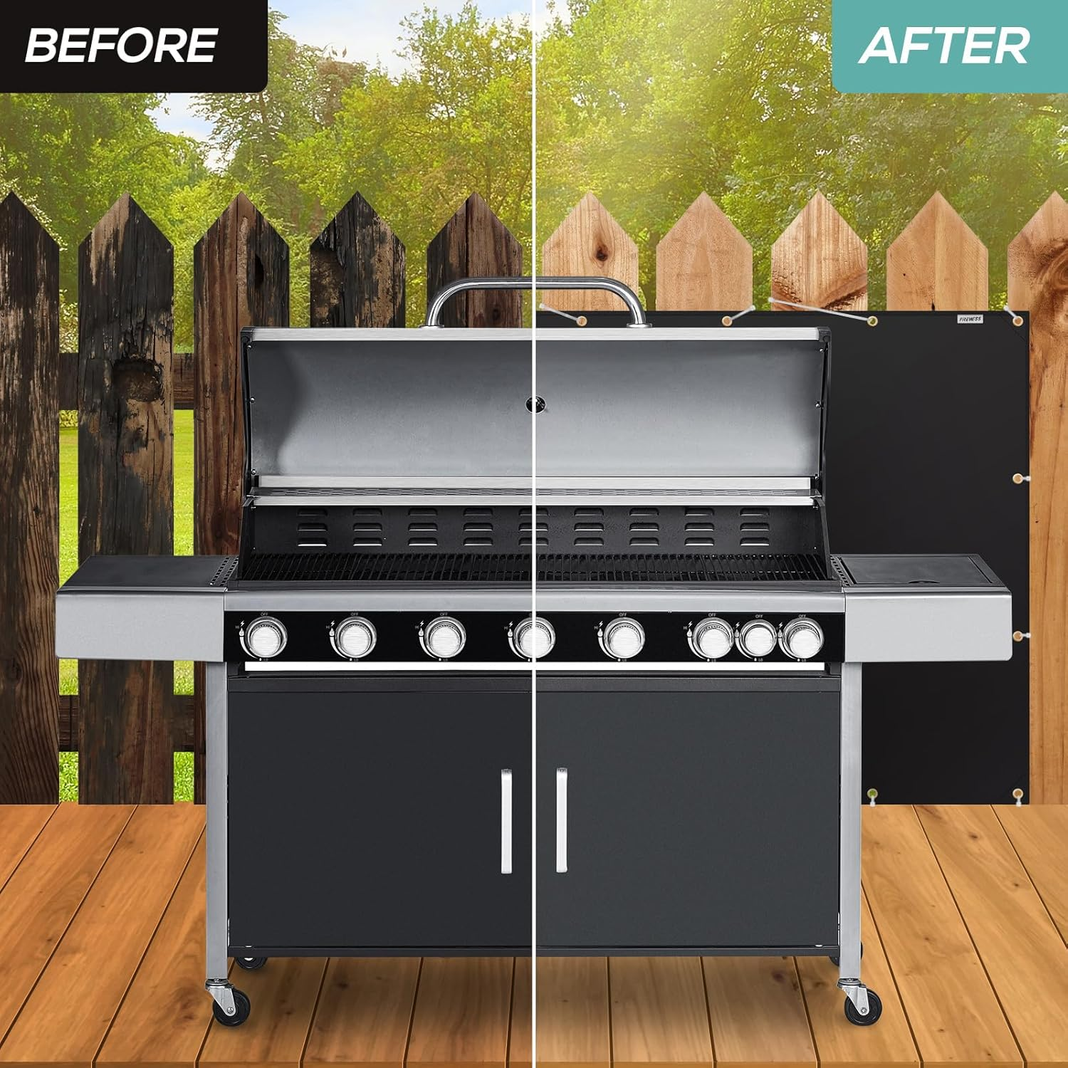 120 X 150 Cm Fire Protection Mat for the Grill, Fireproof Cover and Screen Protector for Deck Fence, Railing, Gas Grill, Stove and Oven, Fireproof Heat Shield behind Grill Wall for Outdoor Use image number 1