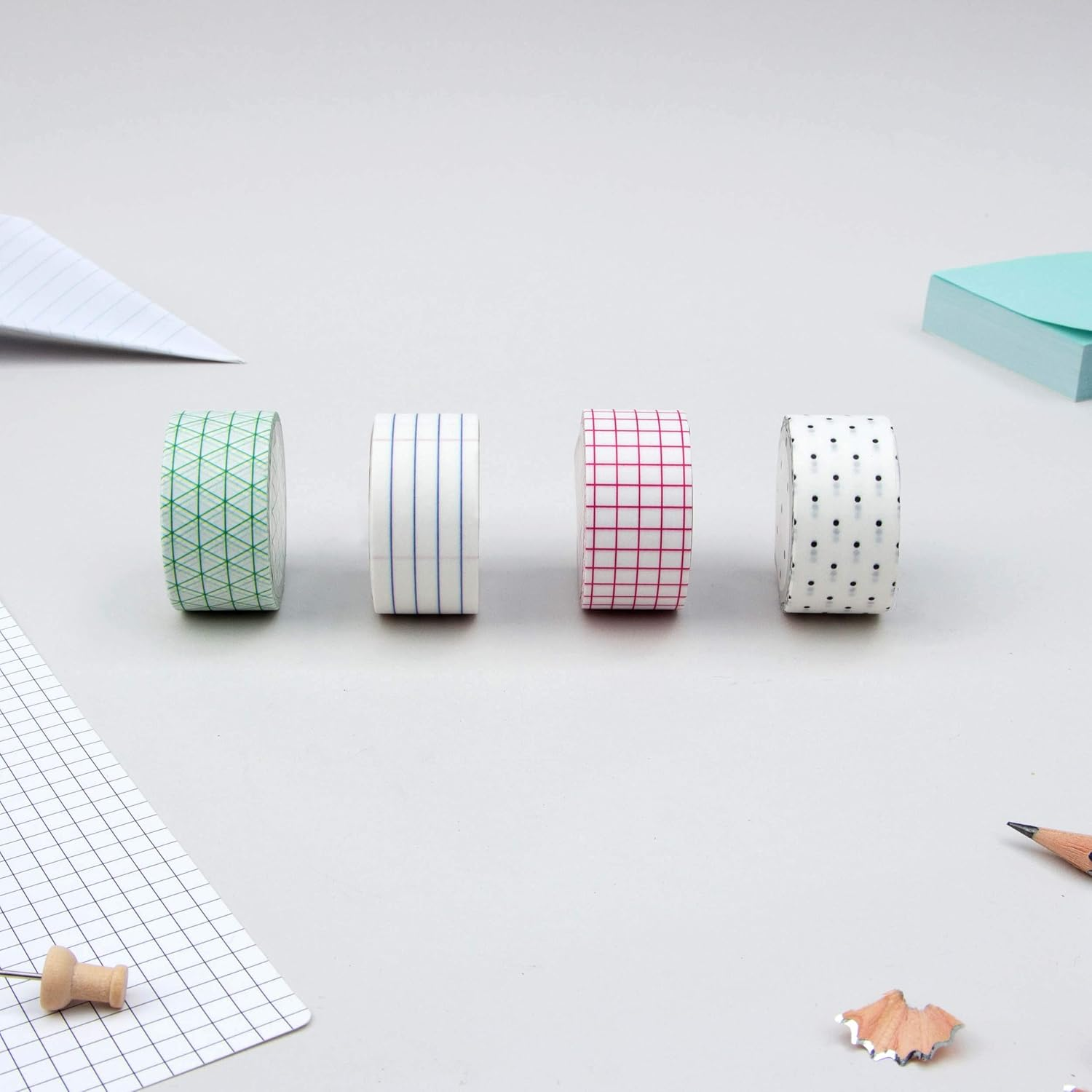 Suck UK Memo Washi Tape | Art Supplies | Decorative Paper Masking Tape | Coloured Adhesive Tape | Set of 4 Cool Selotape Rolls | Craft Supplies | Scrapbooking Accessories | Japanese Stationery