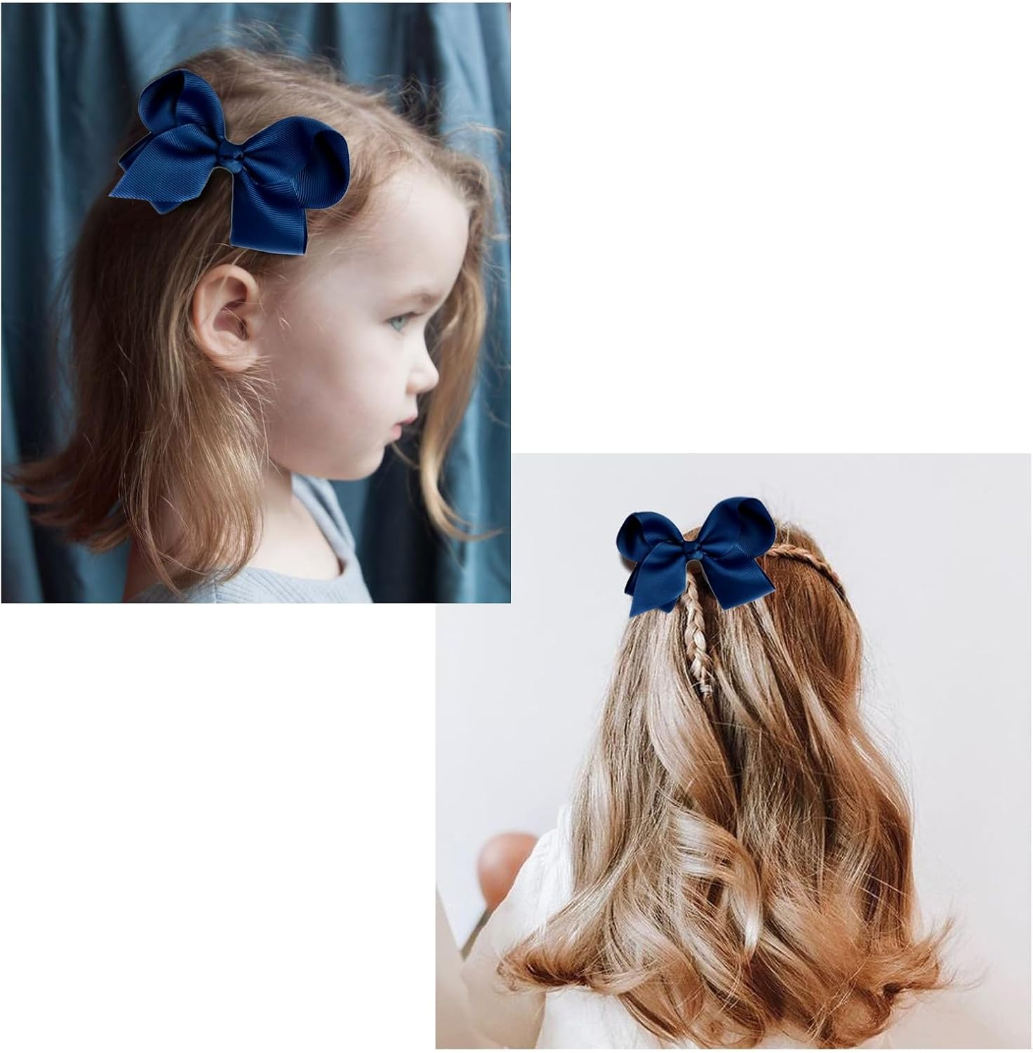 6 PCS Hair Bows for Girls 4.5" Alligator Clips with Grosgrain Ribbon, Solid Colors, Toddler Hair Accessories (Navy Blue) image number 1