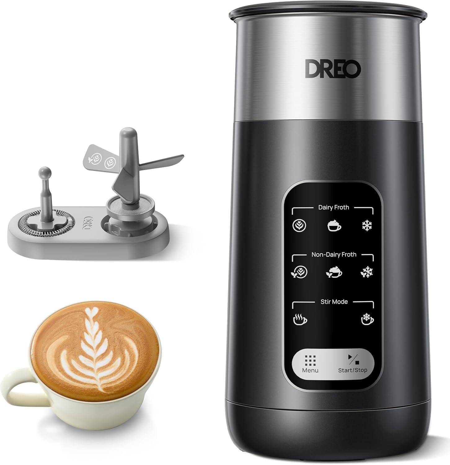 Dreo Milk Frother, 8-In-1 Electric Frother for Latte Art Coffee, 9Oz/270Ml Hot and Cold Foam Frother, Automatic Milk Warmer for Dairy and Non-Dairy Milk with LED, Easy to Clean, Baristamaker Air