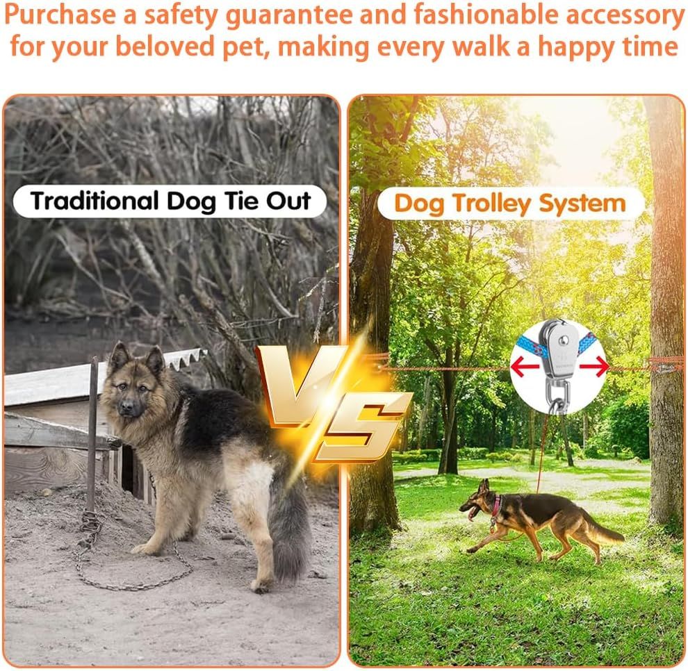 Dog Run for Yard, 15M Portable Overhead Trolley System with 3M Runner Lead for Dogs up to 200Lbs, Tie Out Cable for Camping Tough Dog Tie Out Cable for Outdoor Park Yard image number 4