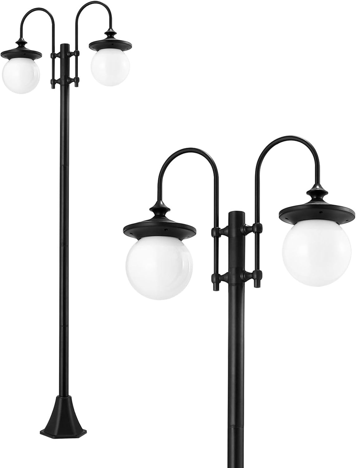 182Cm Solar Outdoor Post Light, IP44 Waterproof Heavy-Duty Aluminum Pole Lights with 2Pcs Globe Shade for Street Garden Pathway Security Pole Lamp Yard Driveway Patio image number 4