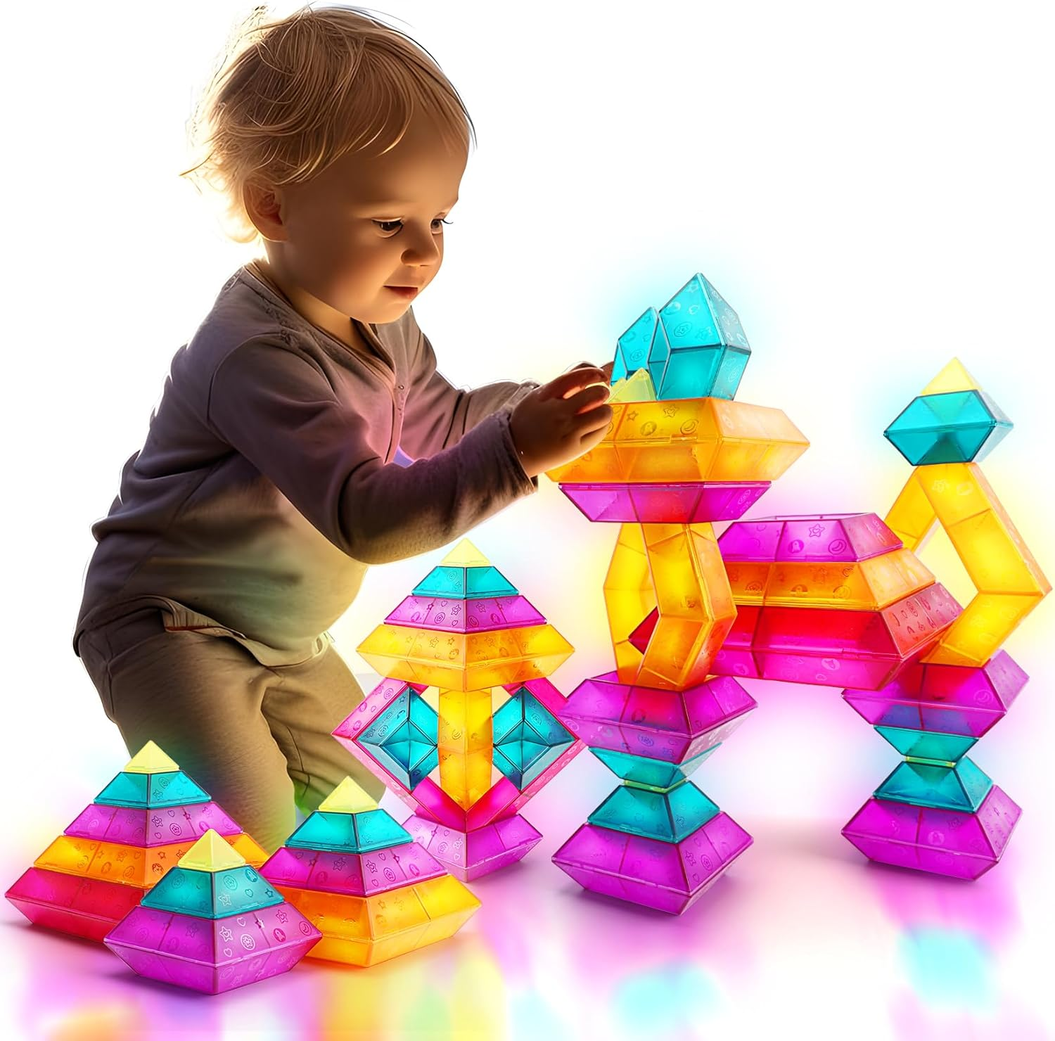Building Block Sets for Kids 3 4 5 6 Year Old, 30 Pcs Stacking Blocks Toys for Boys Girls, STEM Preschool Learning Activities Educational Light Table Toys Gifts for Toddlers Children image number 3