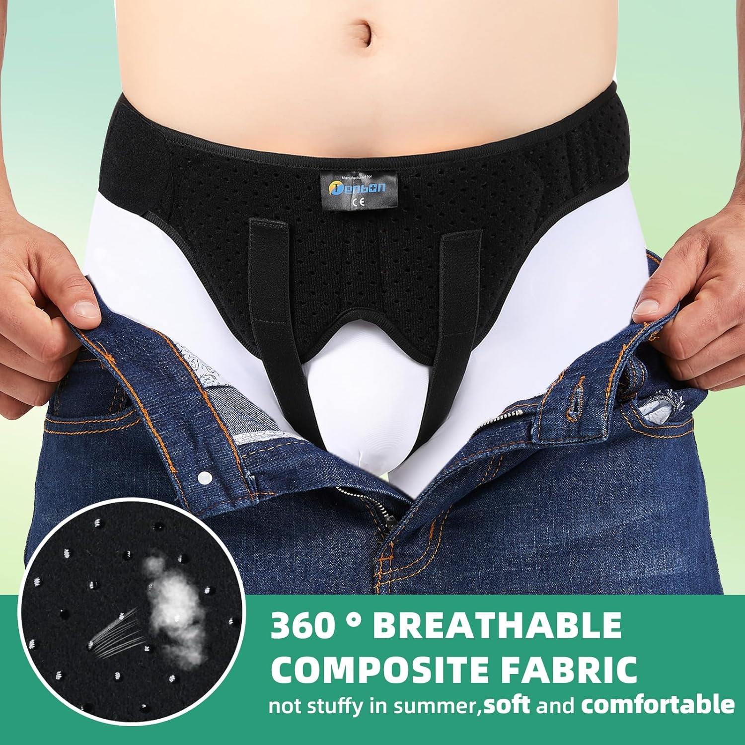 Tenbon Hernia Belt for Men and Women Flexible Adjustable Inguinal Groin Hernia Belt Support Truss Pain Relief Recovery Strap with 2 Removable Compression Pads Comfortable Material (L, Black) image number 4