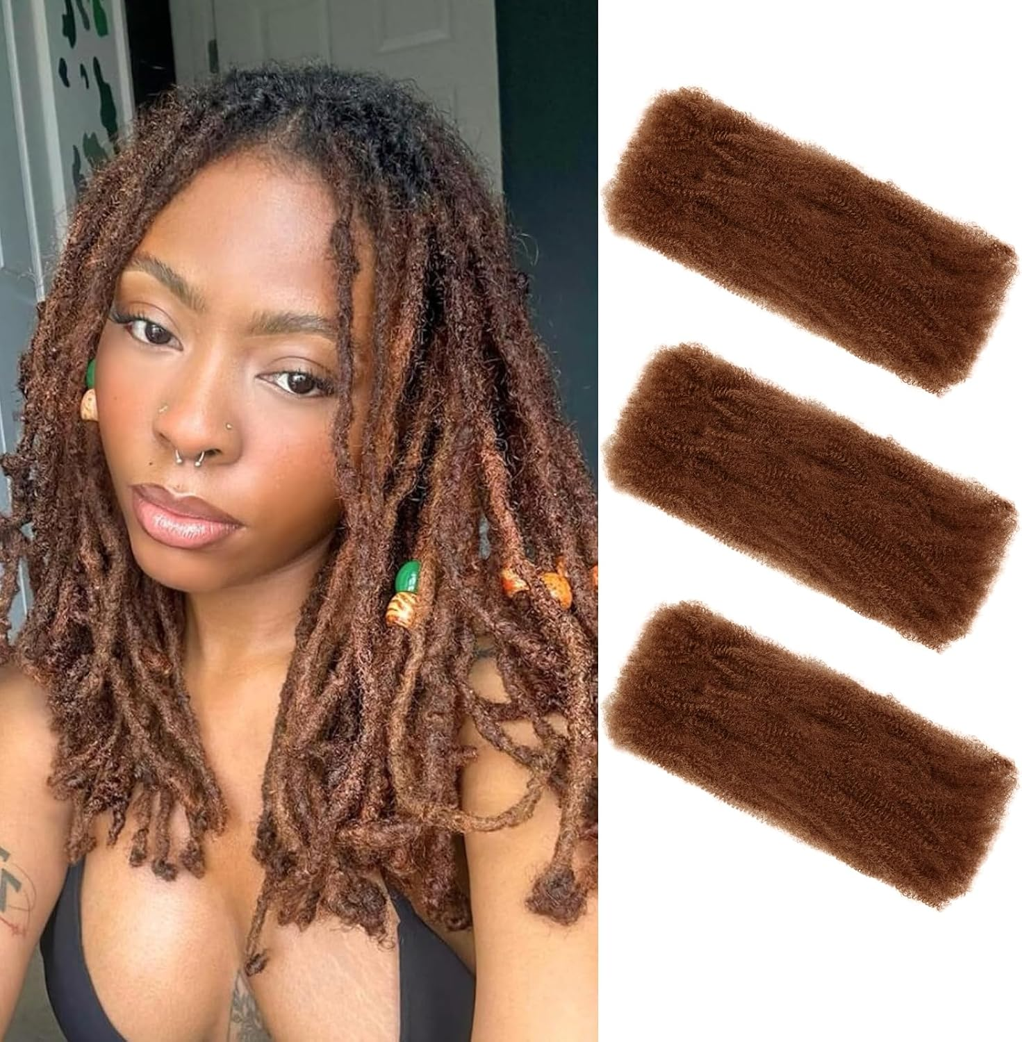 SHIHERESH 12 Inch Afro Kinky Curly Braiding Hair Bulk for Dreadlock Extensions 3 Bundles Marley Twist Hair Bulk for Micro Locs Spring Afro Twist Braids and Repair Locs (30#, 30G / Pack) image number 5