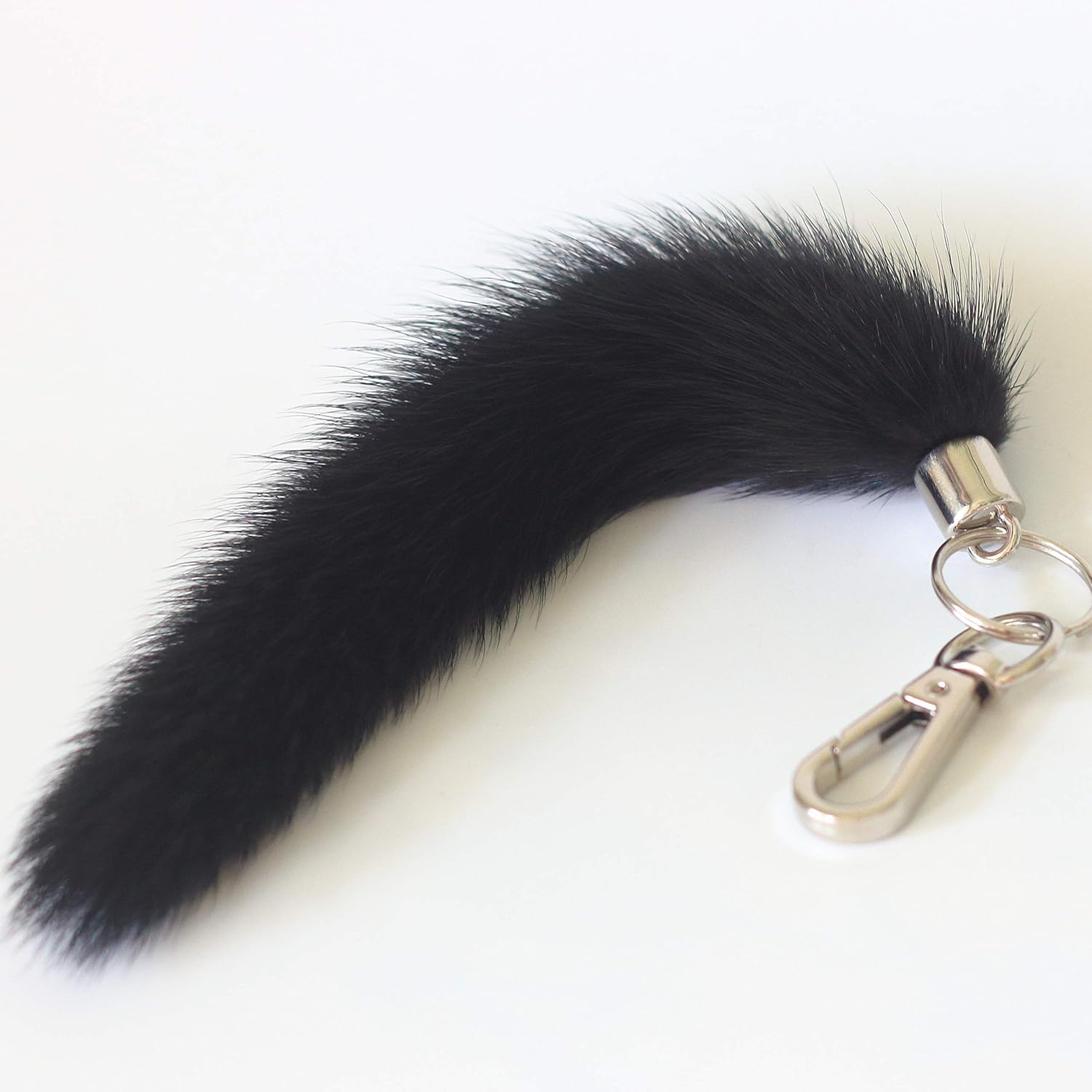 Fosrion Real Mink Tail Fur Key Chain Hook Ring for Offic Motor Car Jeep Truck Motorcycle Motorbike (Black)
