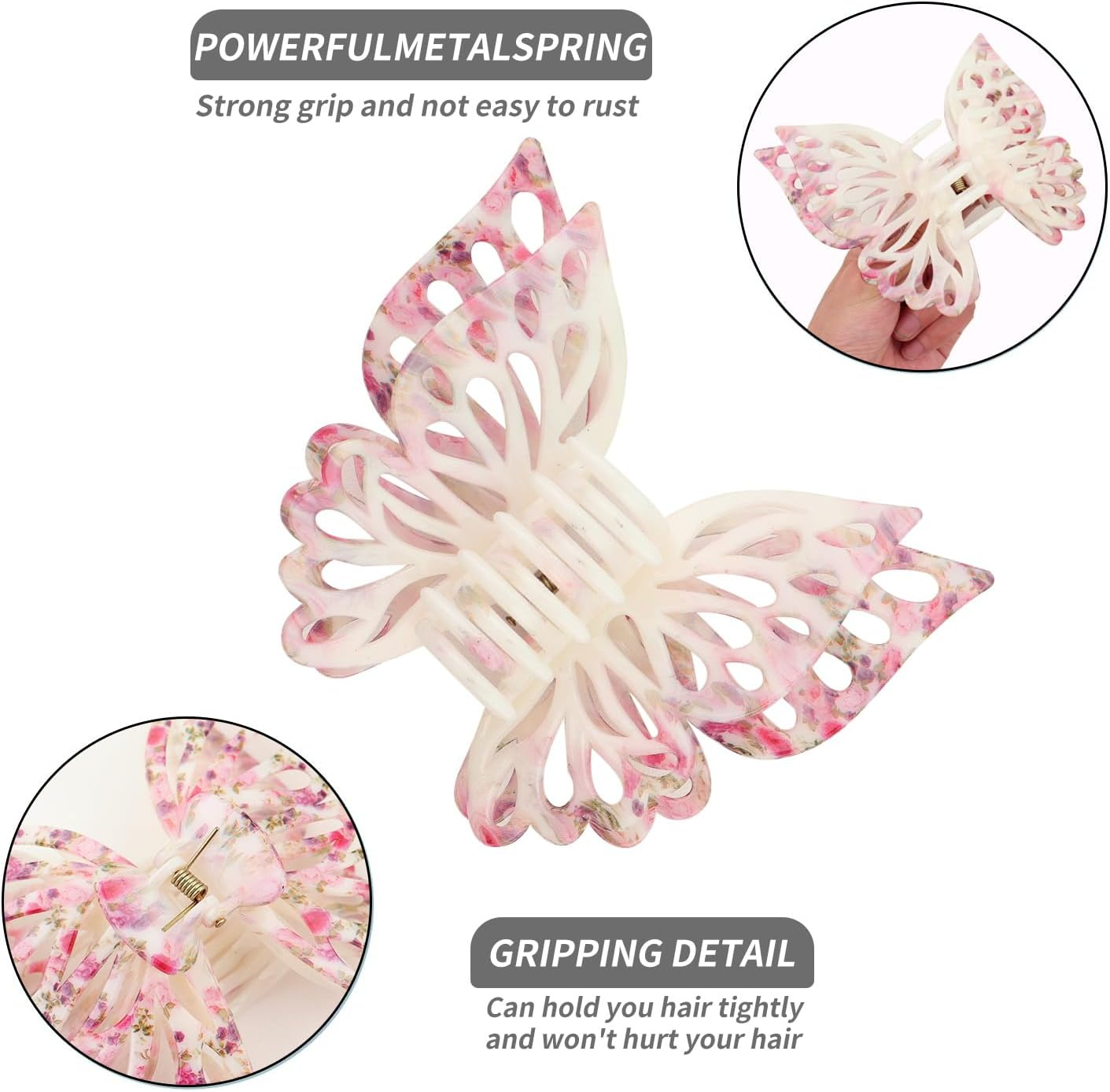 Butterfly Hair Clips Claw Clips for Women - Matte Big Cute Clips for Thick & Medium Hair (3Pcs) image number 6