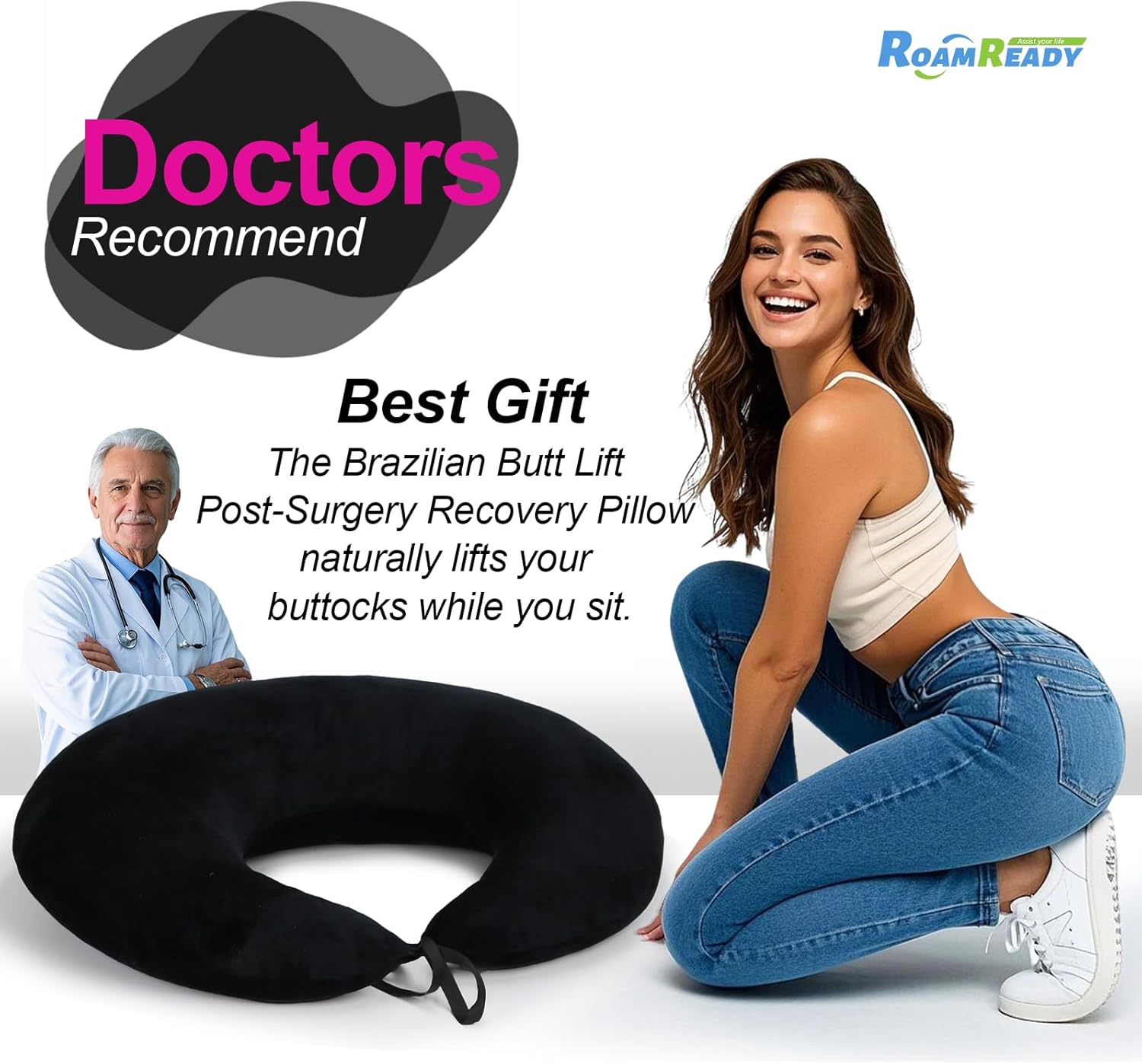 BBL Pillow after Surgery for Butt Sleeping Sitting, Driving Donut Hemorrhoid Pillow, Seat Support Hip Cushion, Cotton BBL Post Surgery Recovery Must Haves (Upgraded) image number 5