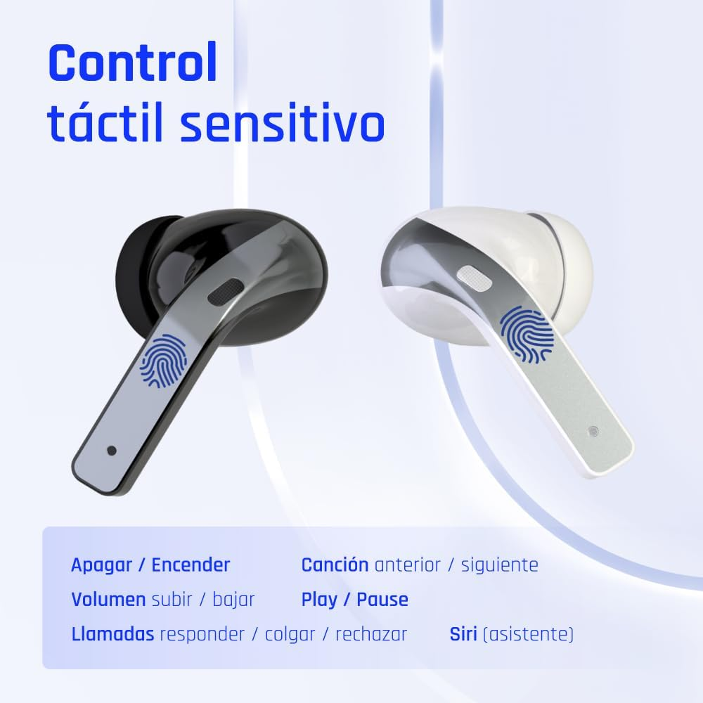 Iggual Wireless Headphones with Microphone, Bluetooth 5.3, Noise Cancelling Headphones, Touch Control Earphones, Includes Type C Charging Case with Display (White) image number 6
