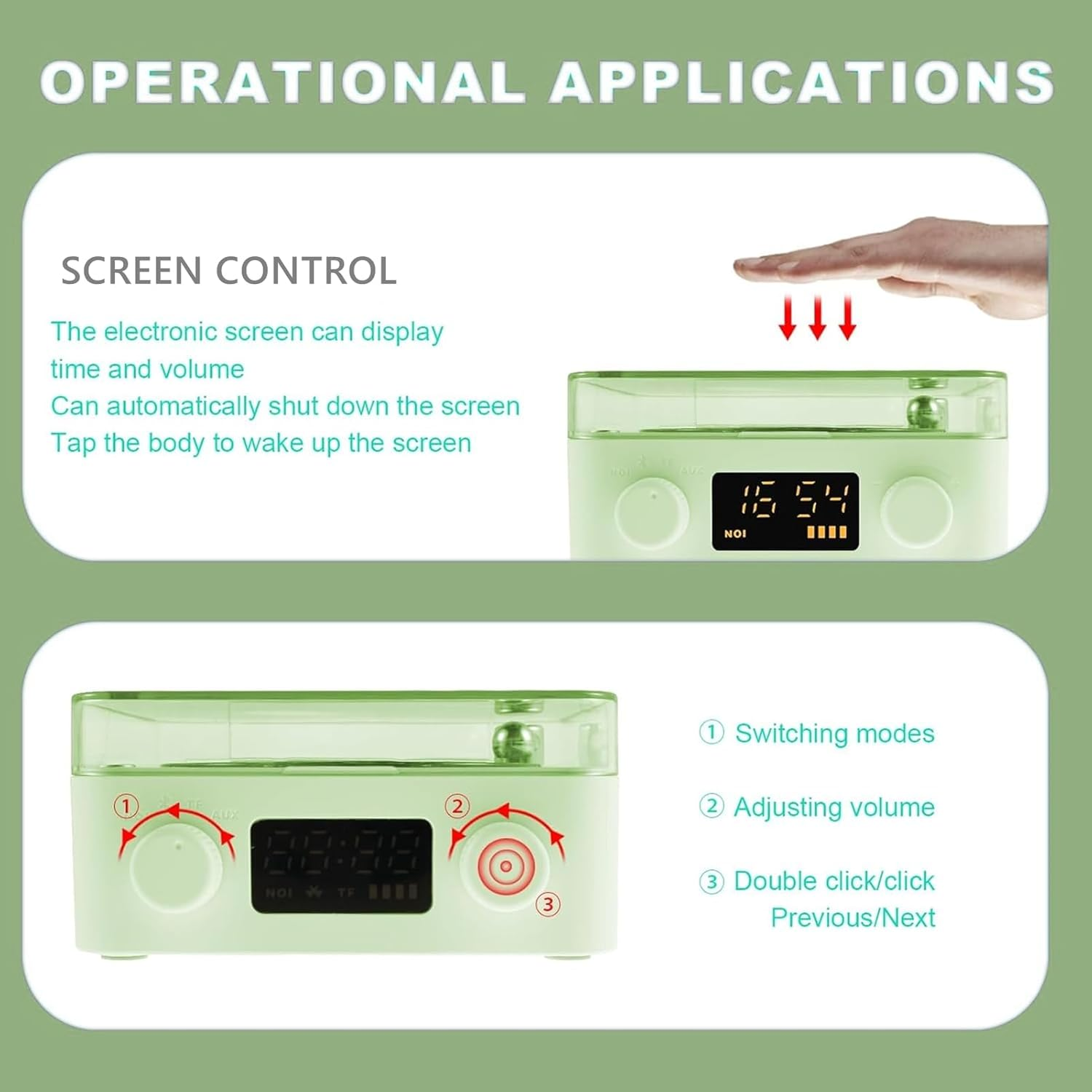 Jiawu the Waves Player, Waves Bluetooth Speaker, Creative Vintage Record Player Style Speaker with Adjustable Ambient Light for Bedroom, Ocean Sound White Noise Wave Speaker (Green) - Roseate image number 5