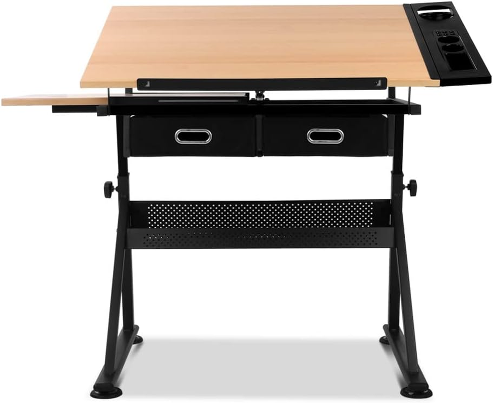 Drawing Table Stool Set Artiss Ajustable Metal Base Art & Craft Drafting Desk Table Art/Workstation with Removable Side Tray Drawers for Student Adults image number 5
