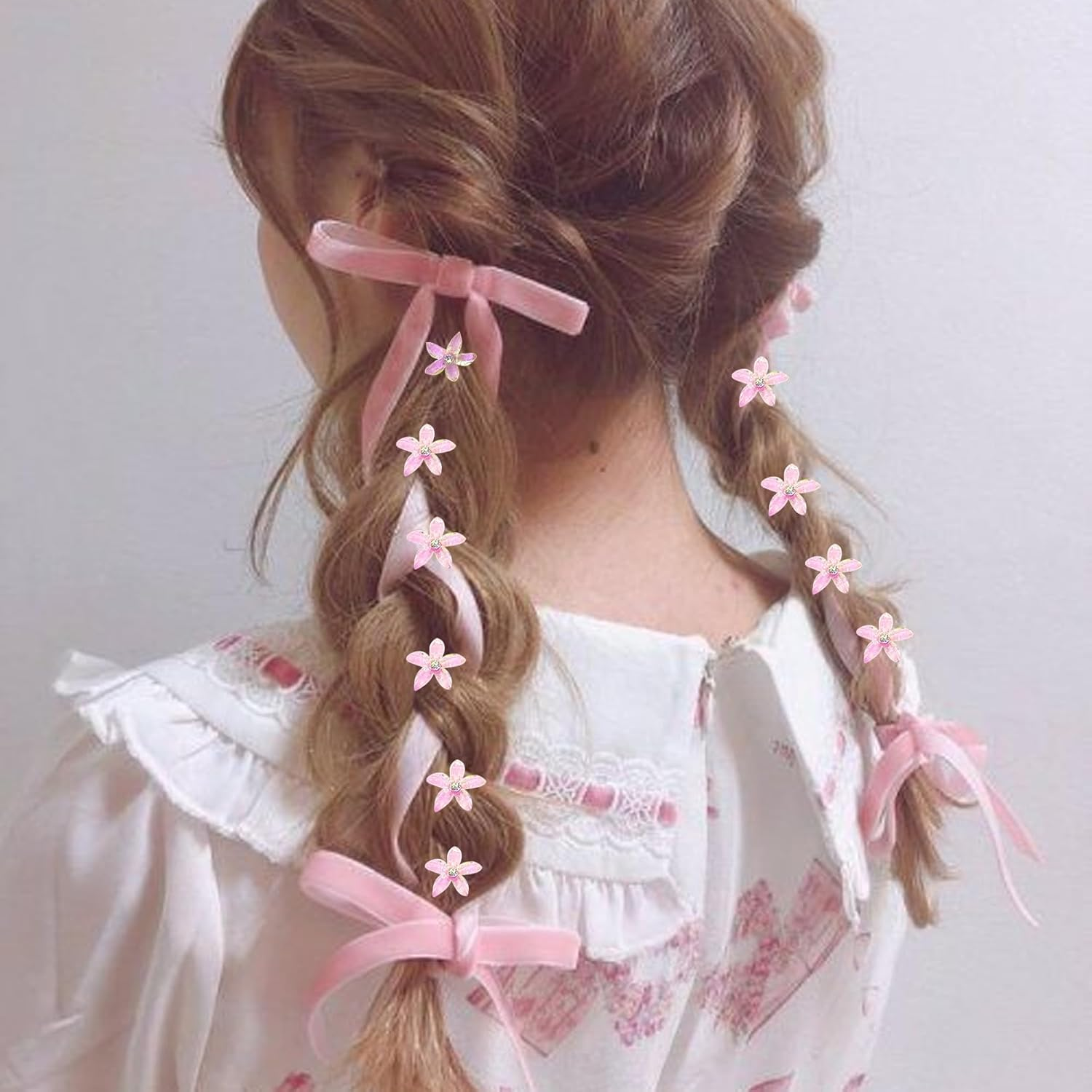 Pack of 10 Flower Hair Clips, Small Hair Clips, Girls' Hair Accessories with Rhinestones, Small Accessories Hair Clip, Flower Hair Accessories, Orchid Hair Clip Set, for Girls and Women (Pink) image number 5