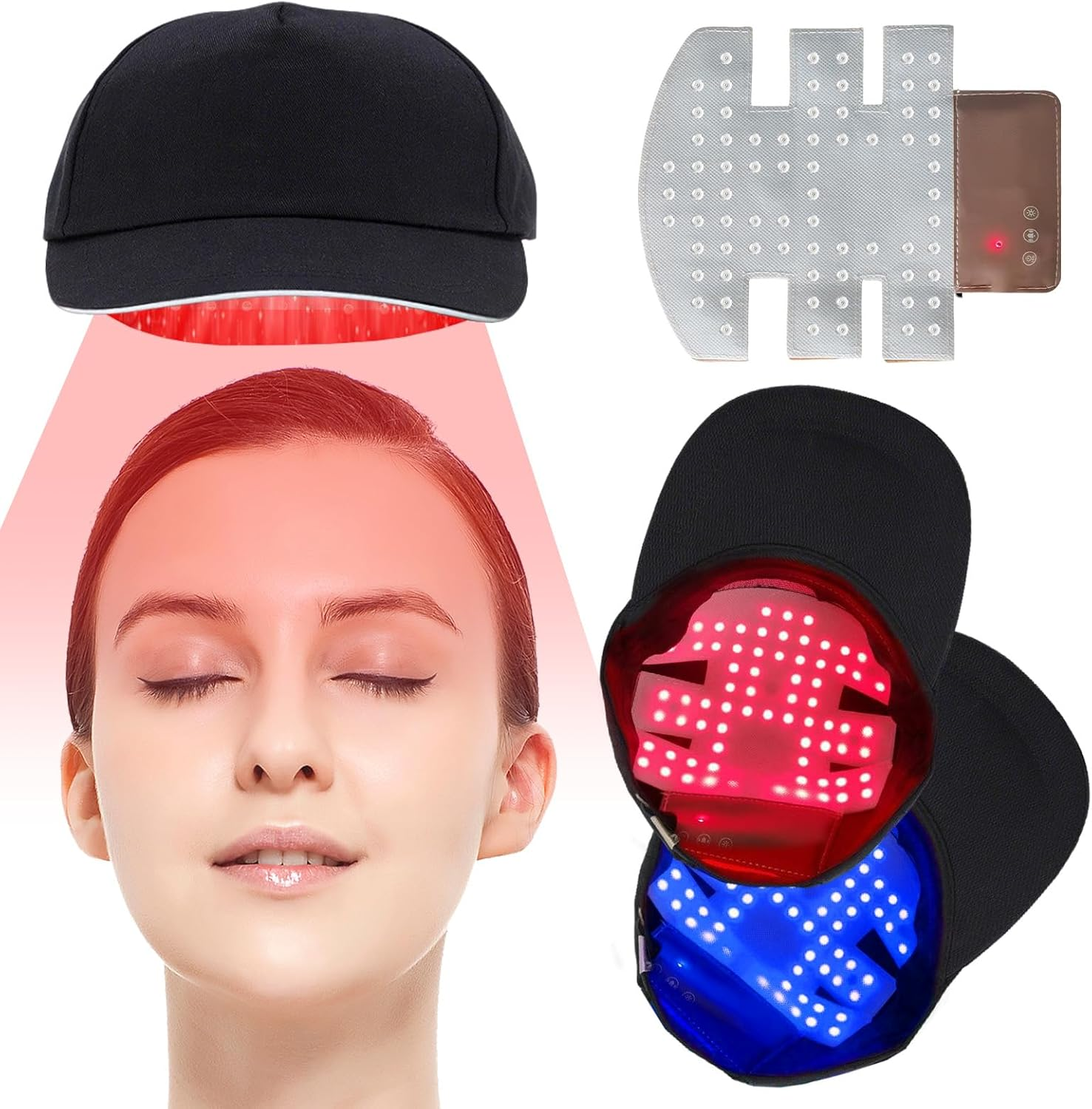 Catolsss Hair Growth Cap, LED Lamp Beads Therapy Cap 470 Nm 660 Nm 850 Nm Red and Blue Light Irradiation, Increases the Activity of Hair Follicles, Hair Care Anti-Hair Loss, Hair Growth Hat with Timi image number 5