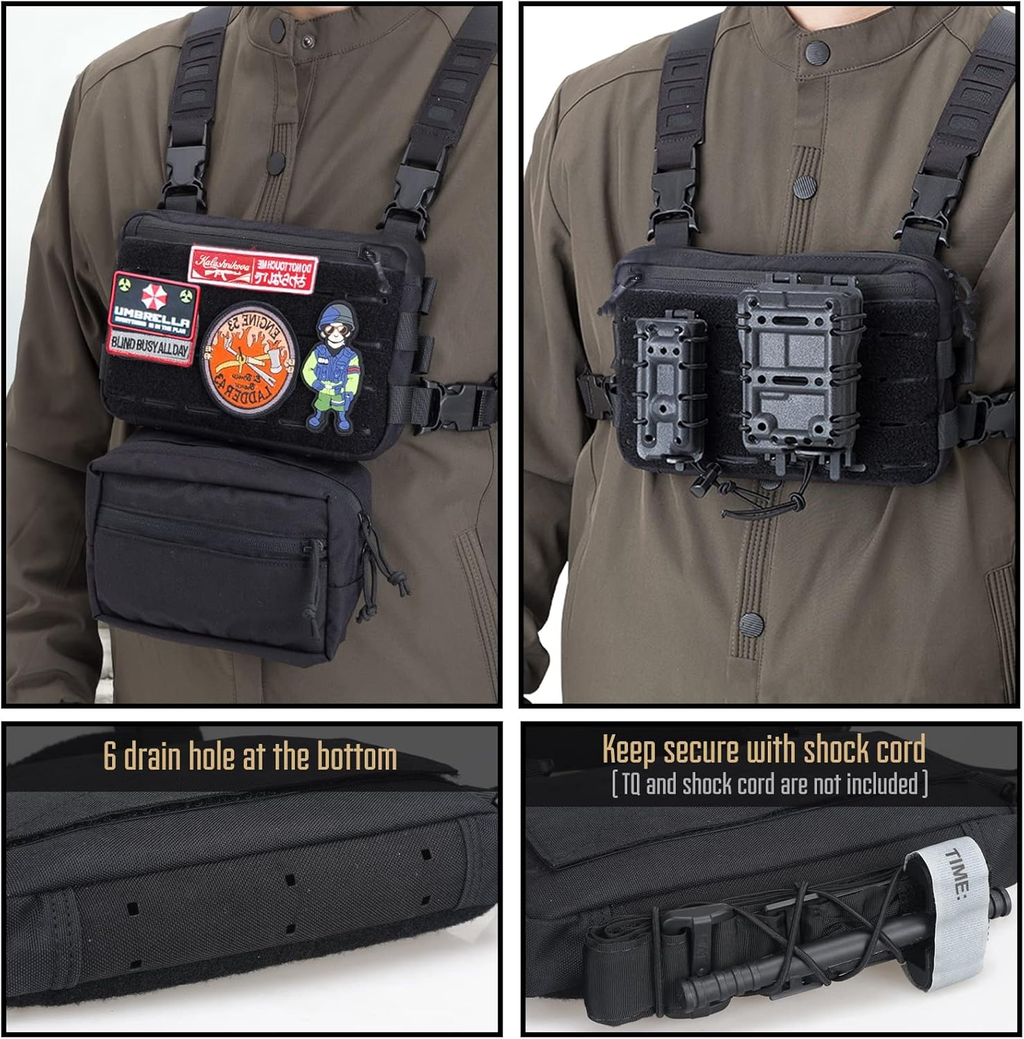 WYNEX Tactical Chest Rig Pack for Men, Running Chest Bag with Front Loop Recon Chest Rigs for Hunting Outdoor EDC - Range Green image number 7