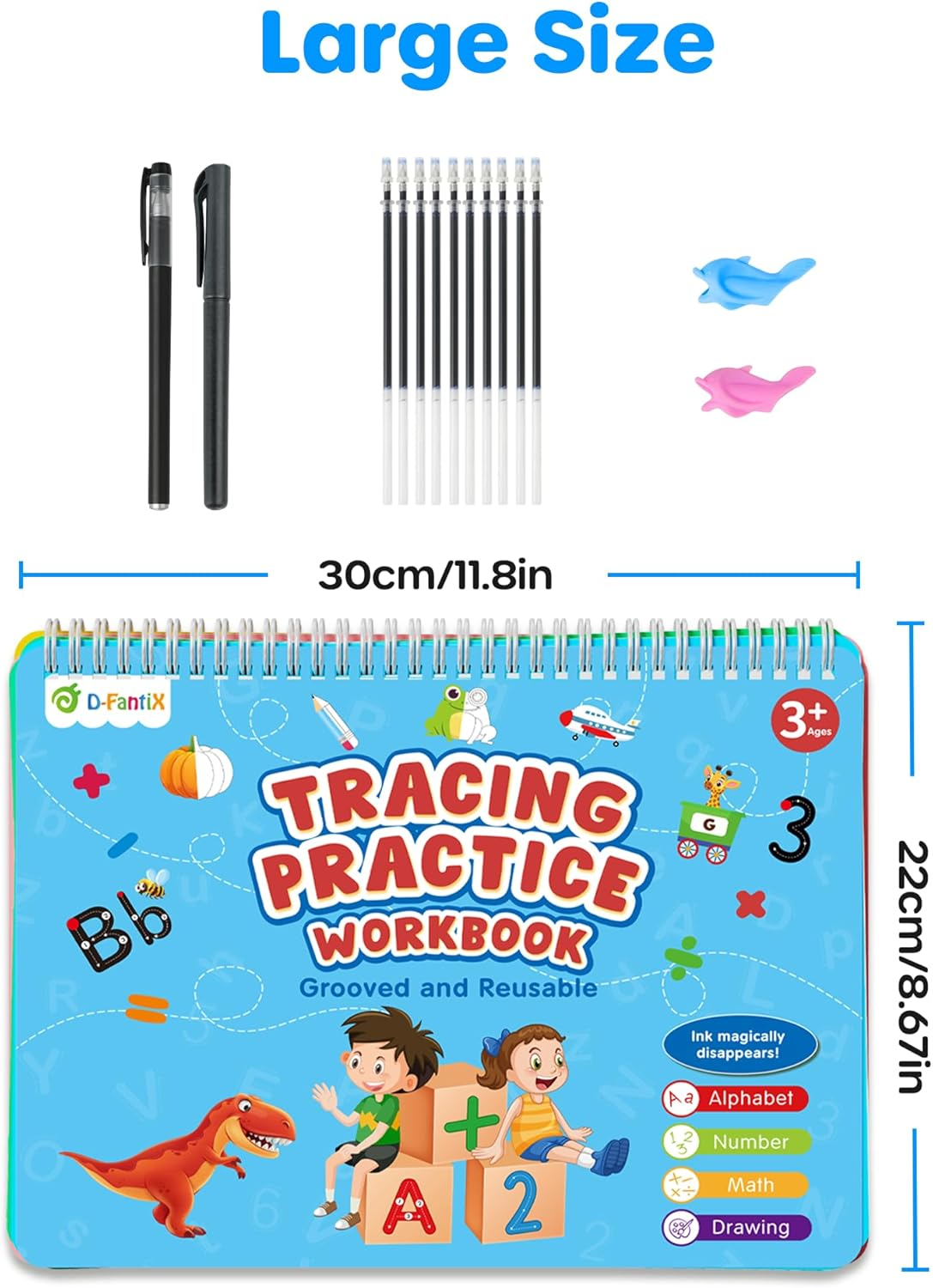 D-Fantix 4 in 1 Large Magic Groove Practice Copybook, Reusable Grooved Handwriting Workbooks, Number Alphabet Tracing Books for Kids Ages 3-8, Handwriting Practice for Kids Kindergarten Preschool image number 5