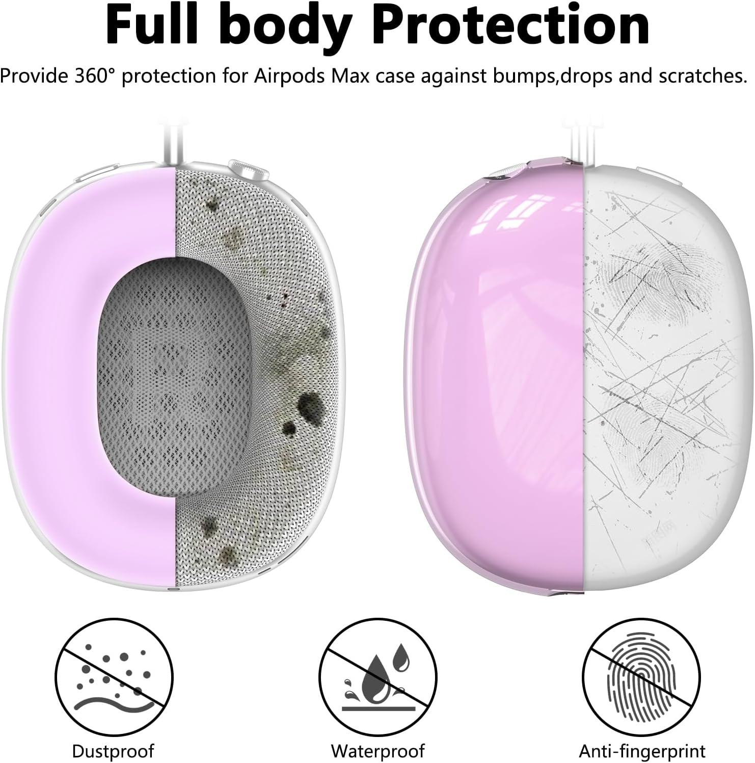 [4 in 1] Silicone Case Cover for Airpods Max Headphones, Clear Soft TPU Ear Cups Cover/Ear Pad Case/Headband Covers for Airpods Max (2024/2020), Transparent Accessories for Airpod Max (USB-C), Purple - Black-4 image number 7