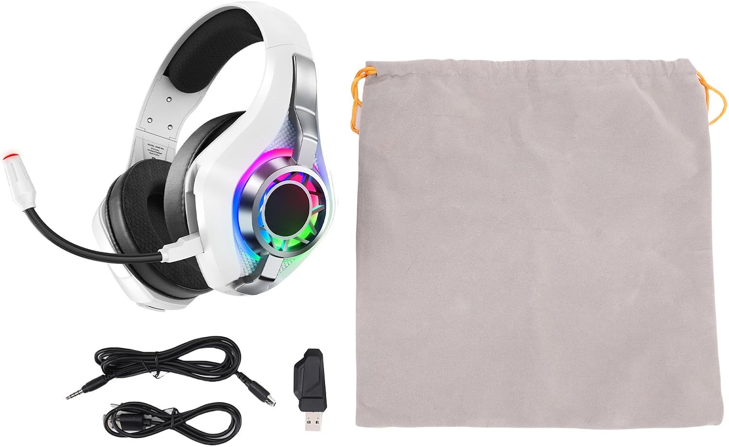 FUNFANG 40Mm Driver Wireless Gaming Headset Over-Ear Game Headphones with 2.4Ghz, BT, RGB Lighting, 7.1 Surround Sound for PC, Game Console, Mobile, Noise Canceling Mic, Comfortable Fit (White)