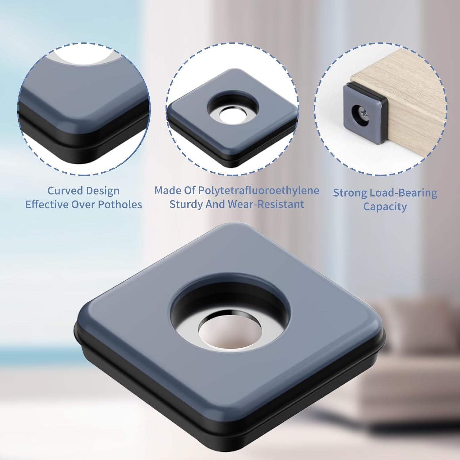 Pack of 24 Teflon Glides, for Screwing 25 X 25 Mm, Teflon Furniture Gliders, for Heavy Furniture, Square Furniture Sliders with Stainless Steel Screws for Furniture Armchair Legs image number 3