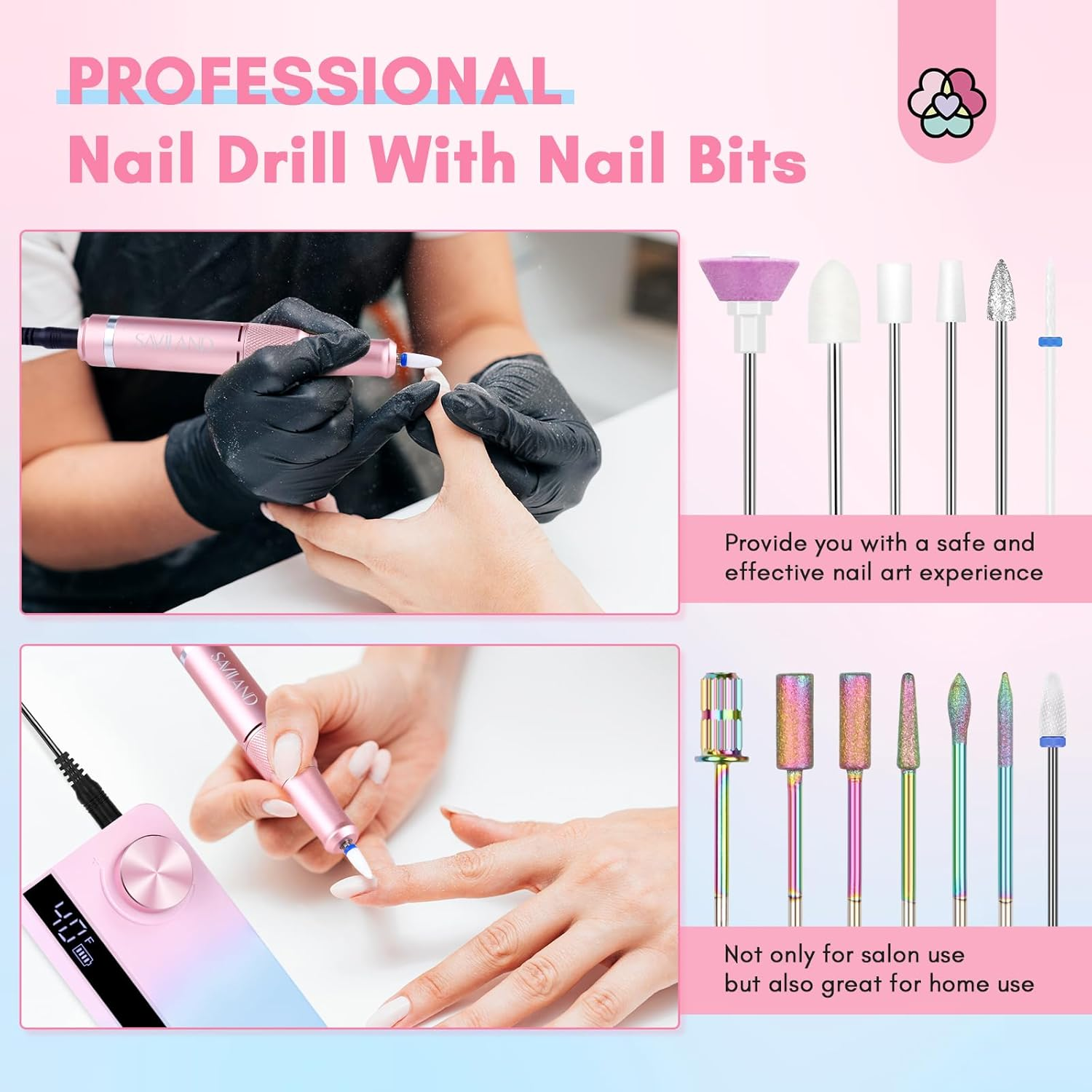 Saviland Portable Electric Nail Drill - 35000 RPM Electric Nail File for Acrylic Nails Professional with Ceramic Corn Head Nail Drill Bits for Nails Manicure Tools and Pedicure Kit Salon Use image number 2