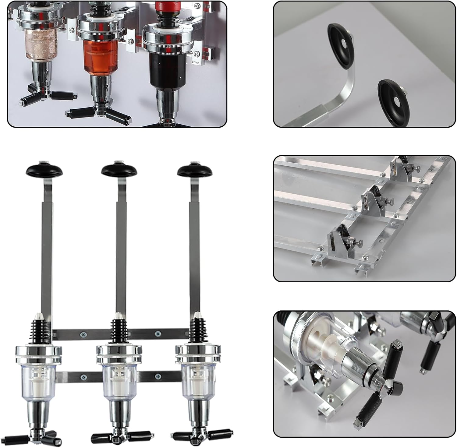 3 Bottle Wall Mounted Liquor Dispenser Bar Butler Bracket Solo Optic Spirit Wine Beer Alcohol Bottle Beverage Stand Revolving Nozzle Drinkware Set