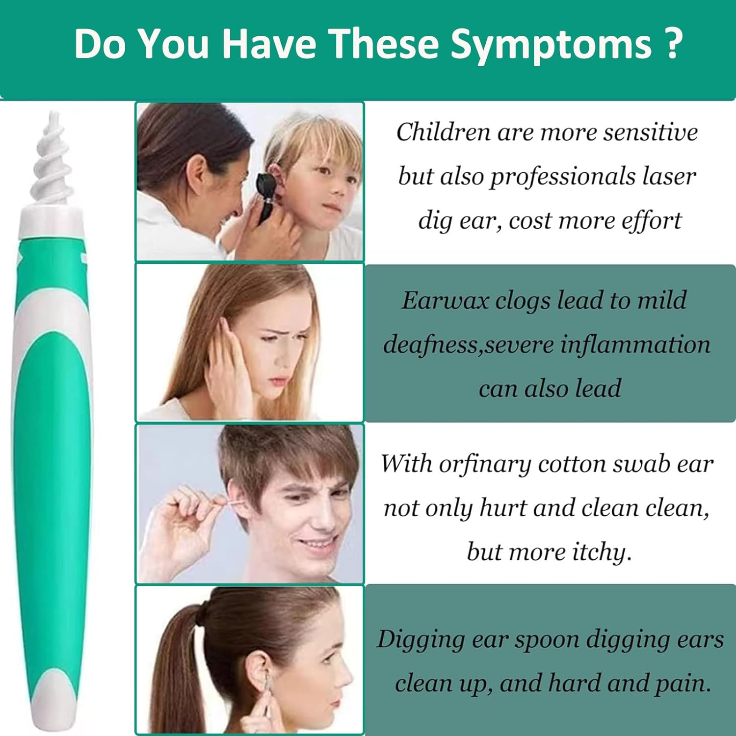 Earwax Remover Soft Silicone Ear Cleaning Tool Earwax Removal Tool with 16 Replacement Heads + 6 PCS Metal Ear Picker Safe and Easy to Remove Ear Wax image number 5