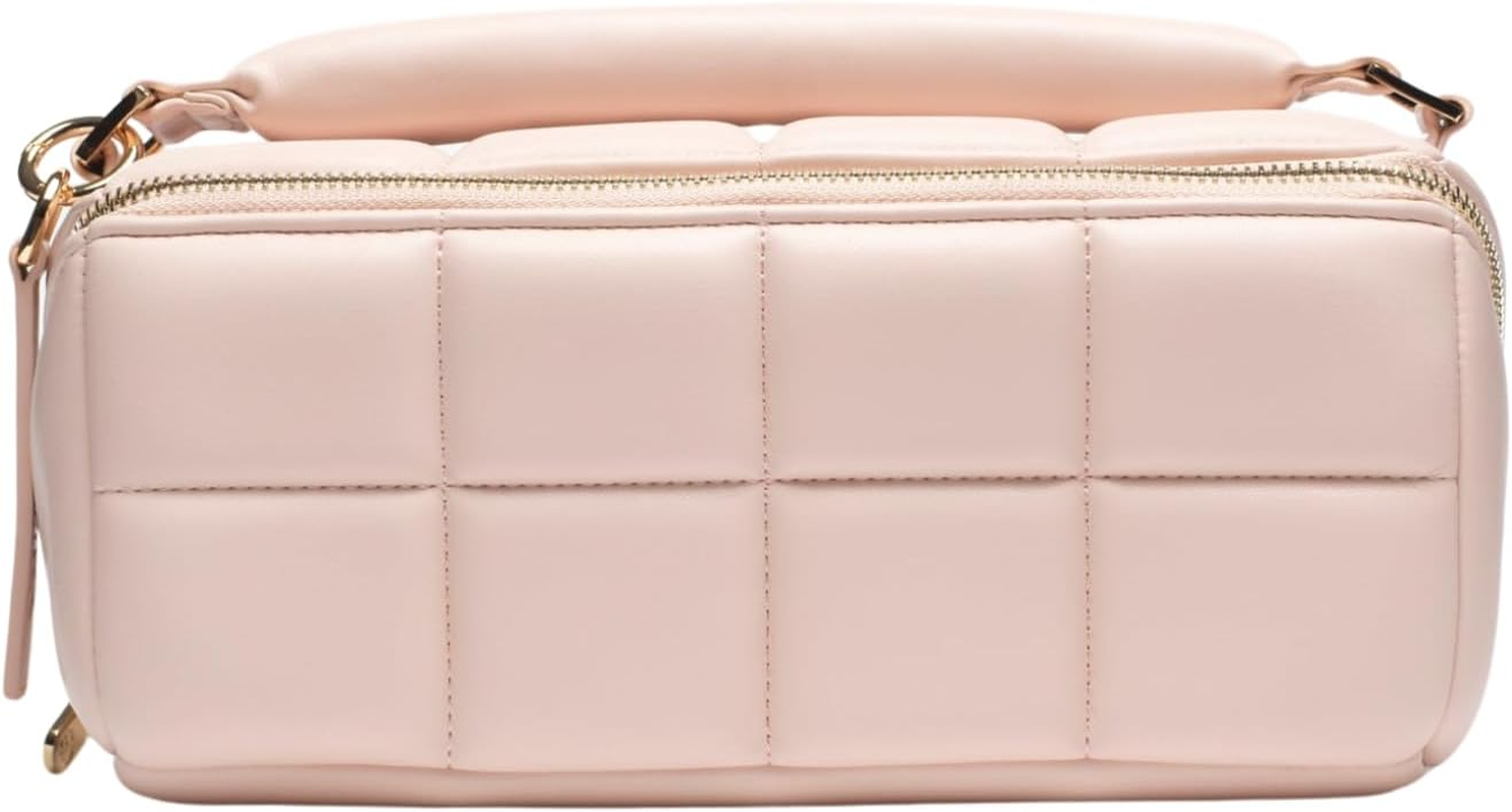 Estetika the Homee Pink Cube Makeup Bag | Award Winning Organizer for Women Large Capacity Travel Case Flat Base, Zip Pockets, Elastic Bands for Beauty Essentials Stylish Storage Pouch 12"L 6"H 5.2"W,