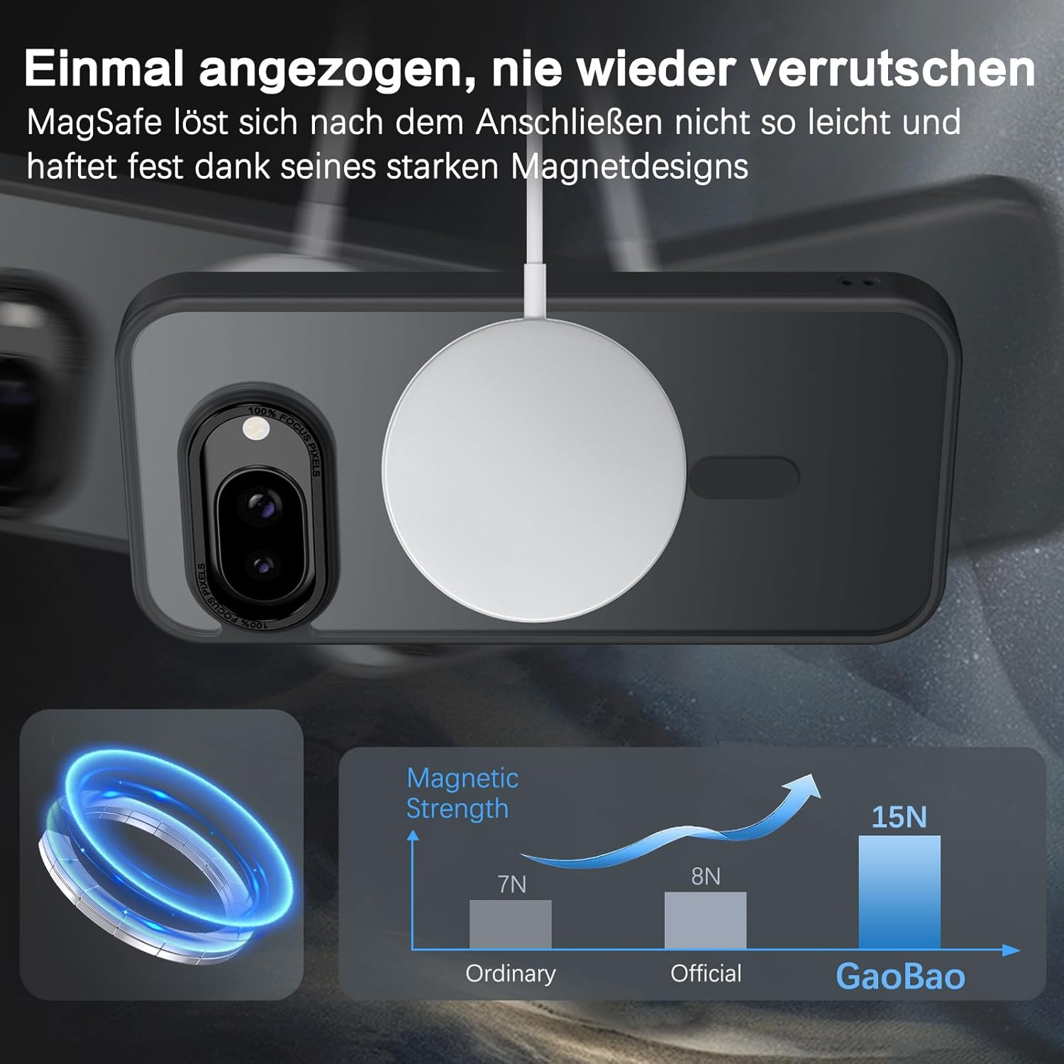 Gaobao for Google Pixel 9 a Case, Mobile Phone Case Google Pixel 9 a Case for Magsafe Translucent Matte Magnetic Shockproof Anti-Fingerprint Case for Google Pixel 9A Case Cover, Black image number 5