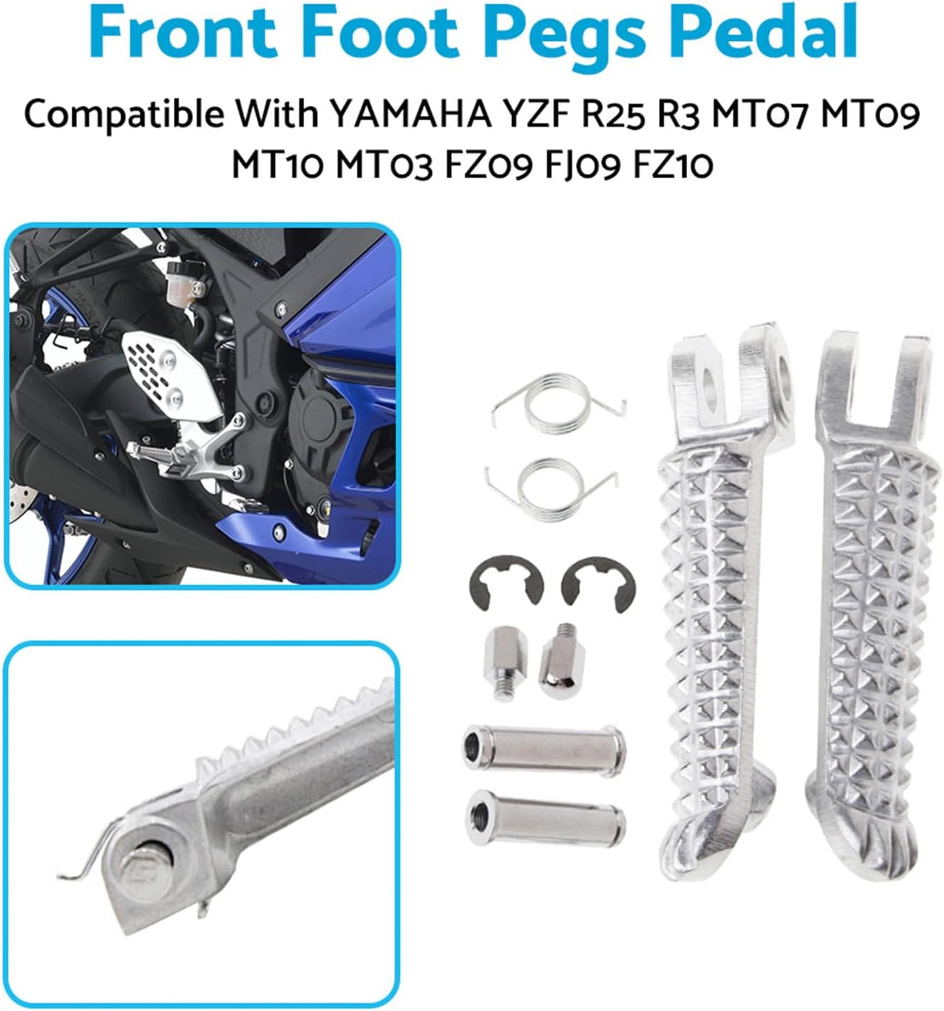 MAX COOL Front Foot Pegs Pedals Suitable for Yamaha YZF R25 R3 MT07 MT09 MT10 MT03 FZ09 FJ09 FZ10 image number 2