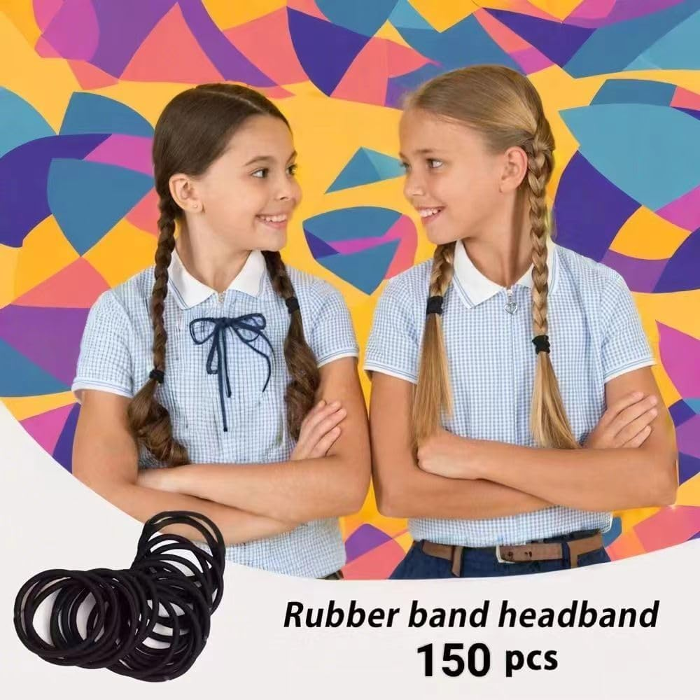 TOOGABBIE 150 Pcs Black Hair Elastic Ties,High Elasticity Hair Bands for Thick and Curly Hair No Metal Hair Ties Pack for Women Girls and Men(4Mm) image number 1