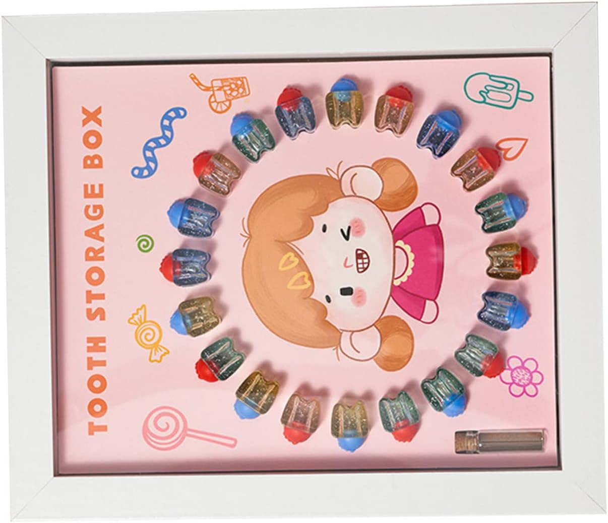 Baby Tooth Keepsake Box and Deciduous Tooth Holder for Kids White Frame Suitable for And image number 1