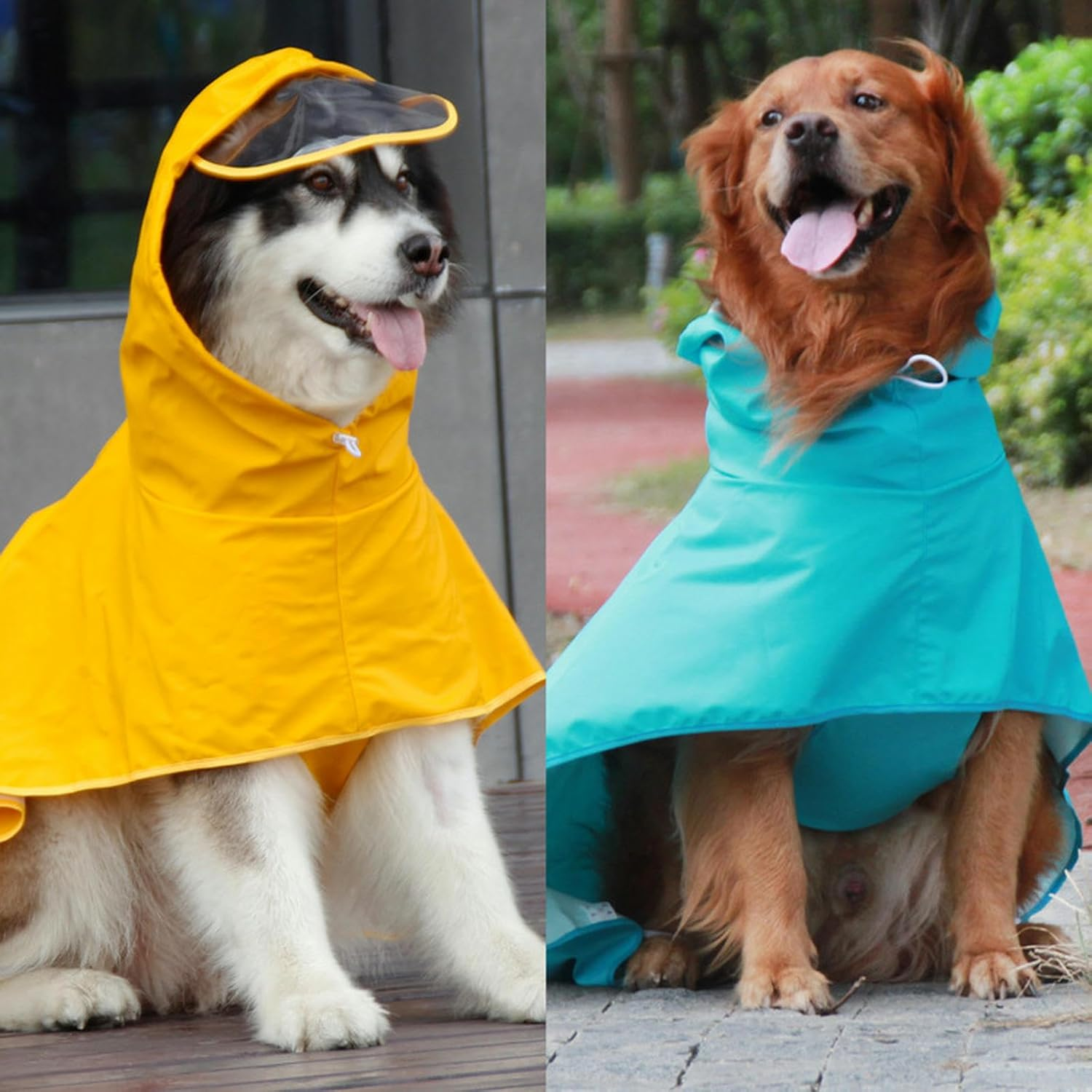 IUOUTG Waterproof Dog Raincoats with Hood Breathable Adjustable Dog Rain Jacket with Leash Hole Snowproof Windproof Dog Poncho Pet Coat for Large Medium Dogs