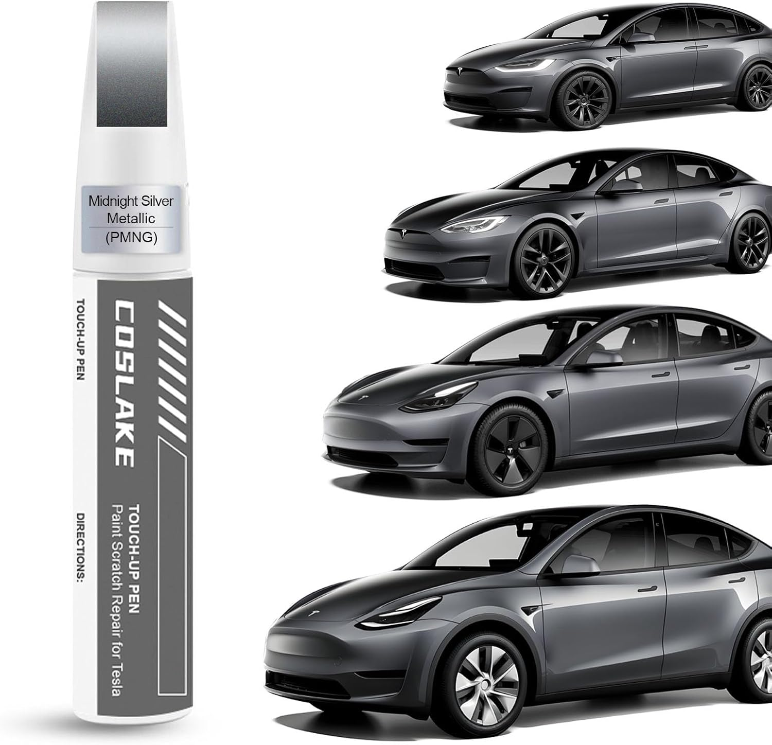 COSLAKE Car Touch up Paint(Pearl White Multi-Coat(Ppsw)) for Tesla Model Y/3/S/X, Car Paint Scratch Repair Kit with Pen Tip & Brush & 1Mm Fine Brush, Car Scratch Remover Pen with Color-Matched For