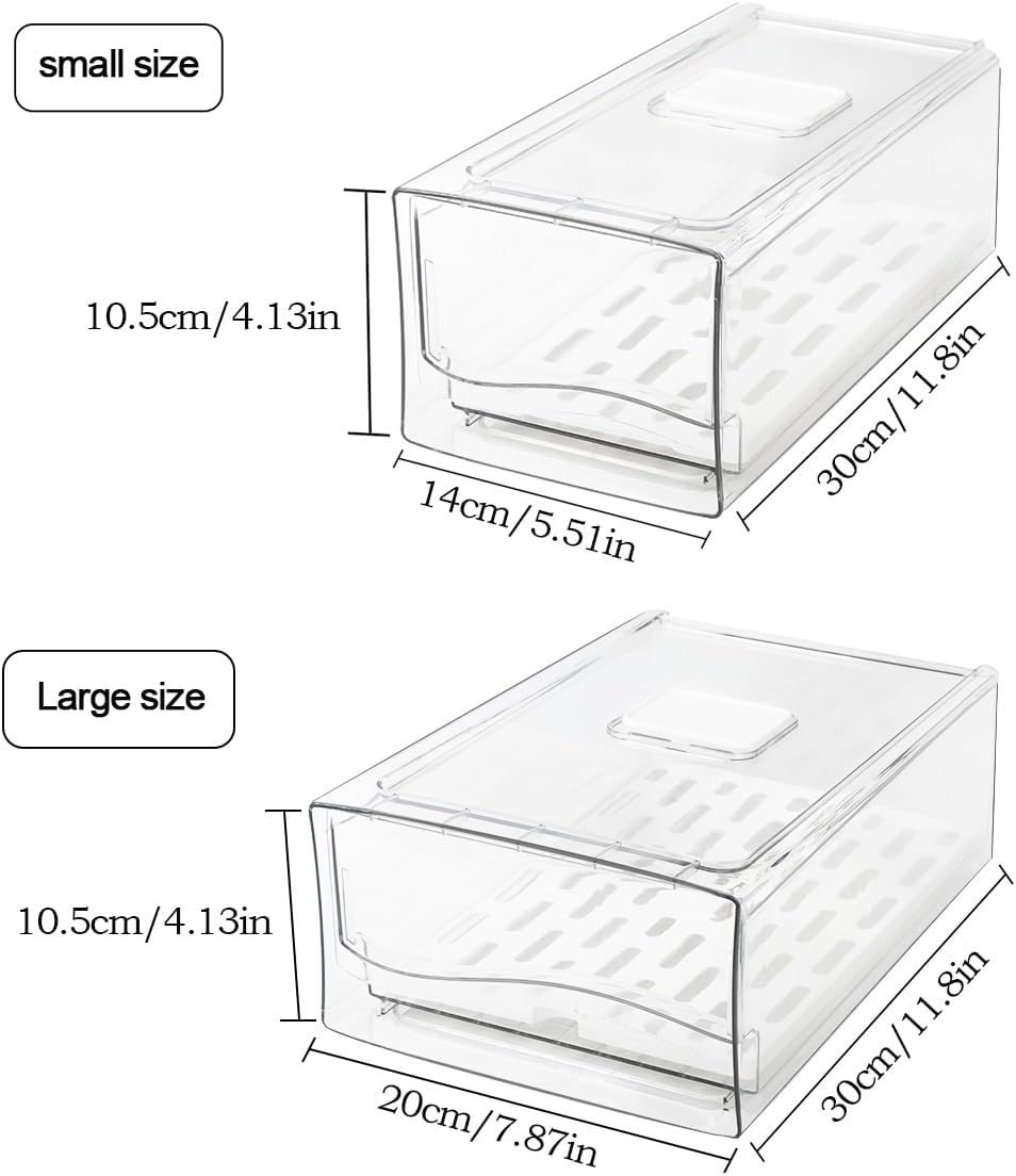 Anshine 2 Pack Clear Fridge Organizer,Pull Out Stackable Fridge Organiser with Lids、Draining Tray and Drawer, Storage Containers with Ventilation System for Kitchen Organization (2 Pack Large Size) image number 5