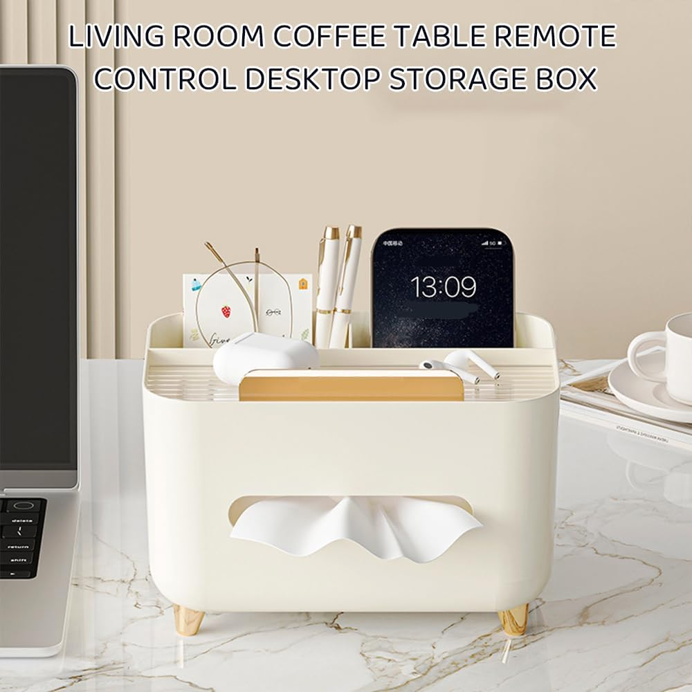 Multifunctional Tissue Box with Remote Control, Desktop Storage Organizer for Living Room, Bedroom, Office, or Hotel