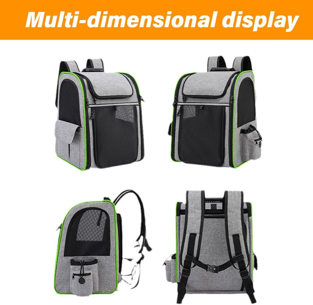 Portable Cat Backpack with Breathable Mesh Pet Backpack Large Capacity Expandable Backpack for Small Dogs, Puppies, Medium Cats, Suitable for Hiking, Camping, Outdoor Activities. (Fluorescent Green) - Grey image number 6