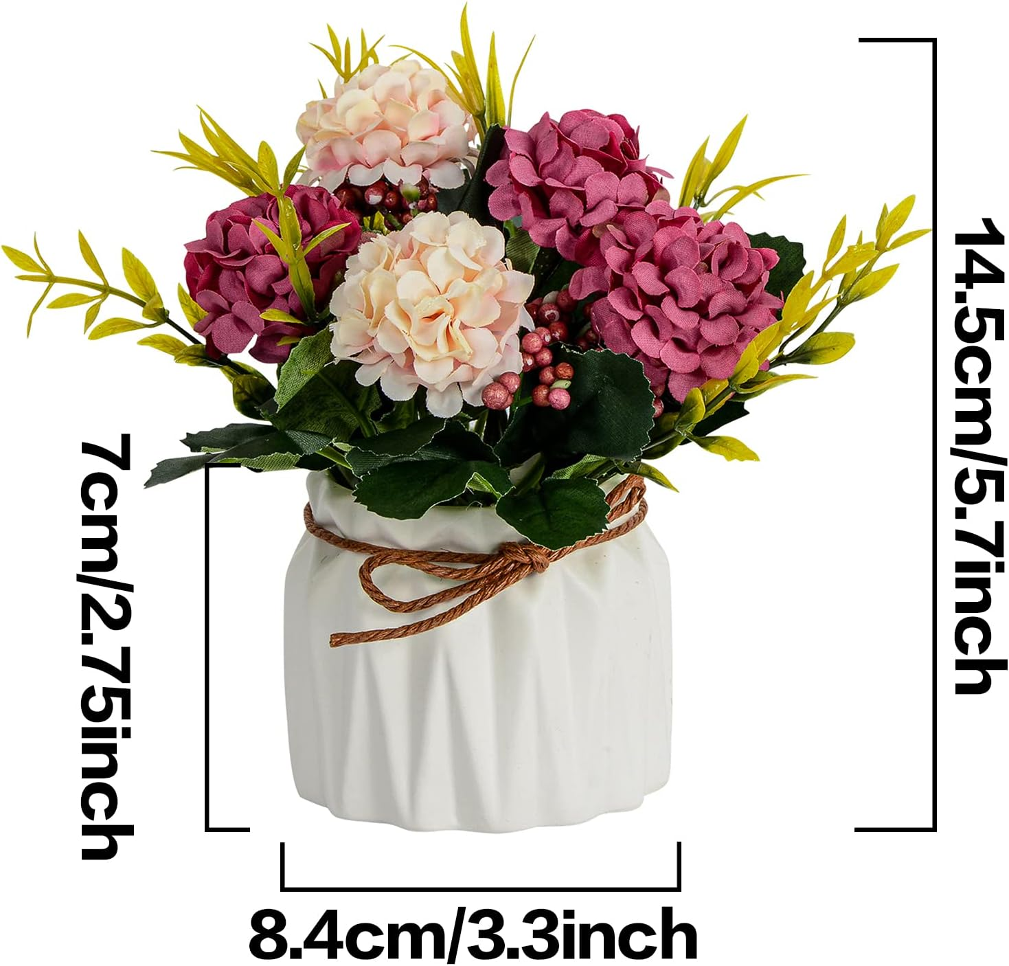 Artificial Flower Plants &ndash; Mini Fake Hydrangea Flowers in Pot for Home Decor Party Wedding Office Patio Table Desk Decoration, Set of 4, Size: 3.3''(Diameter) X 5.5''(Tall) image number 1