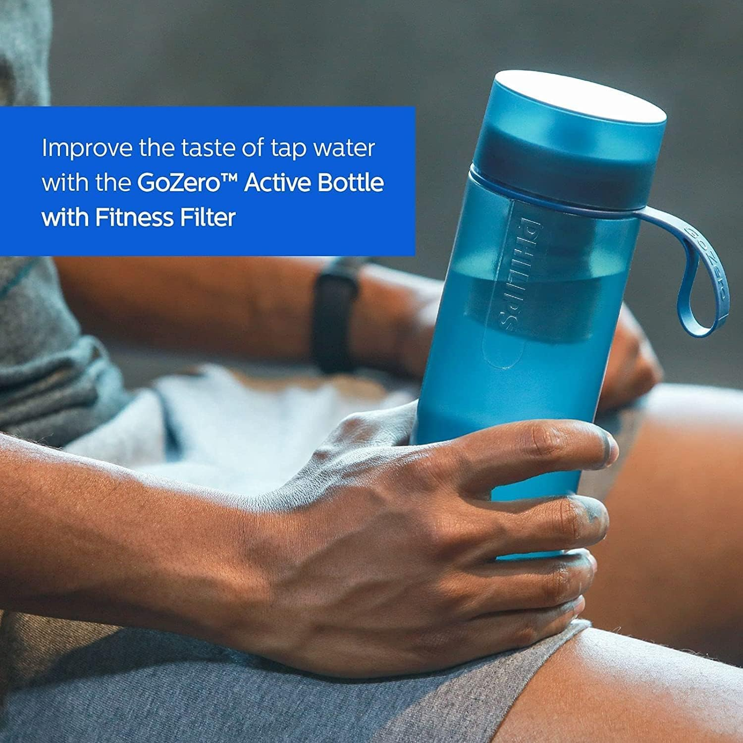 PHILIPS Filtered Water Bottle, Gozero Active Bpa-Free Water Bottle with Adventure River/Lake/Spring Water Filter for Hiking, Camping & Fitness Tap Water Filter for Gym, Sport Squeeze Bottle 20 Oz Grey image number 5