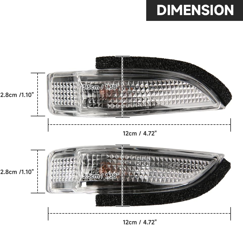 Rear Left Right Mirror Signal Lamp Indicator Flashing Light - Compatible for Toyota Corolla 2014-2017 - Replace Part 81740-52050 Set of 2 image number 1