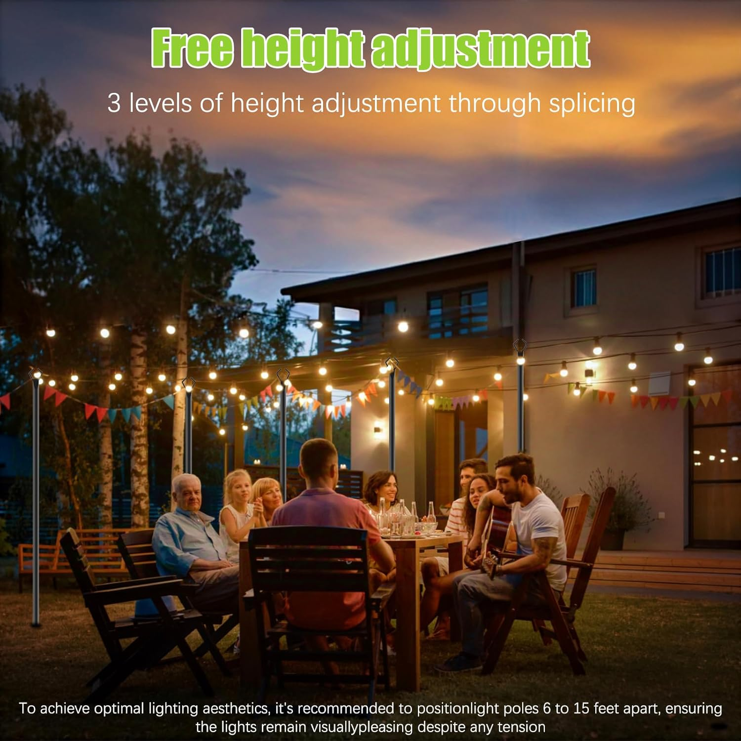 6 Pack 10FT String Light Poles, Metal Light Pole for outside String Lights with Fork, Hanging Light Pole for Patio, Adjustable Outdoor Lighting Poles for Backyard,Garden,Deck,Party,Wedding