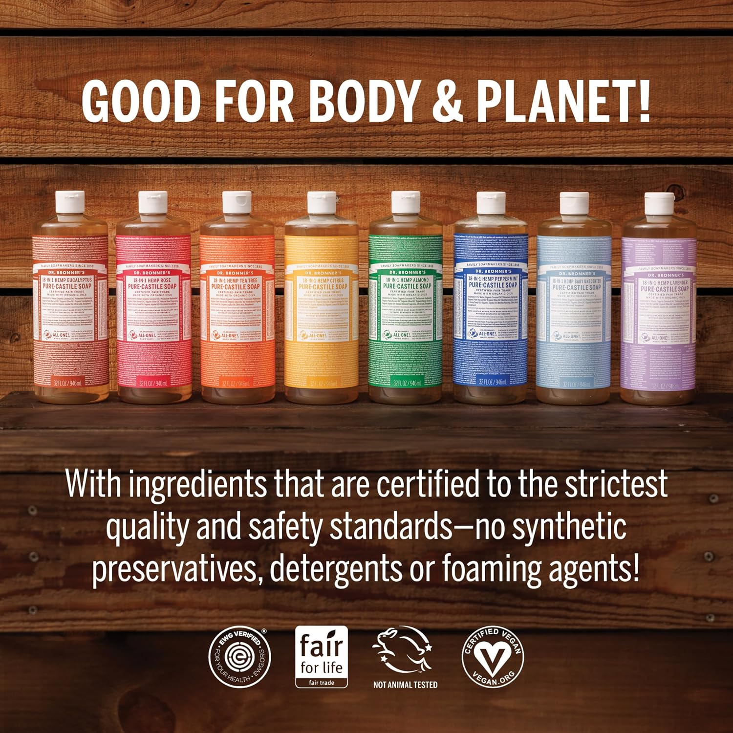 Dr. Bronner'S - Pure Castile Liquid Soap Rainbow Sampler - Travel-Size Gift Pack - 6X59 Ml image number 4