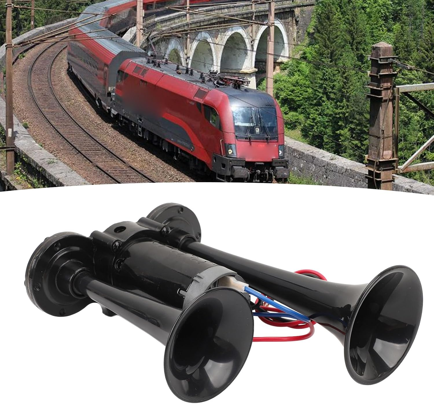 Super Loud Air Horn, DC24V 130Db Dual Trumpet Air Horn Kit, 0.08Mpa - 0.13Mpa Air Pressure Car Train Horns for Any 24V Vehicle Trucks Car or SUV, Easy Installation image number 5