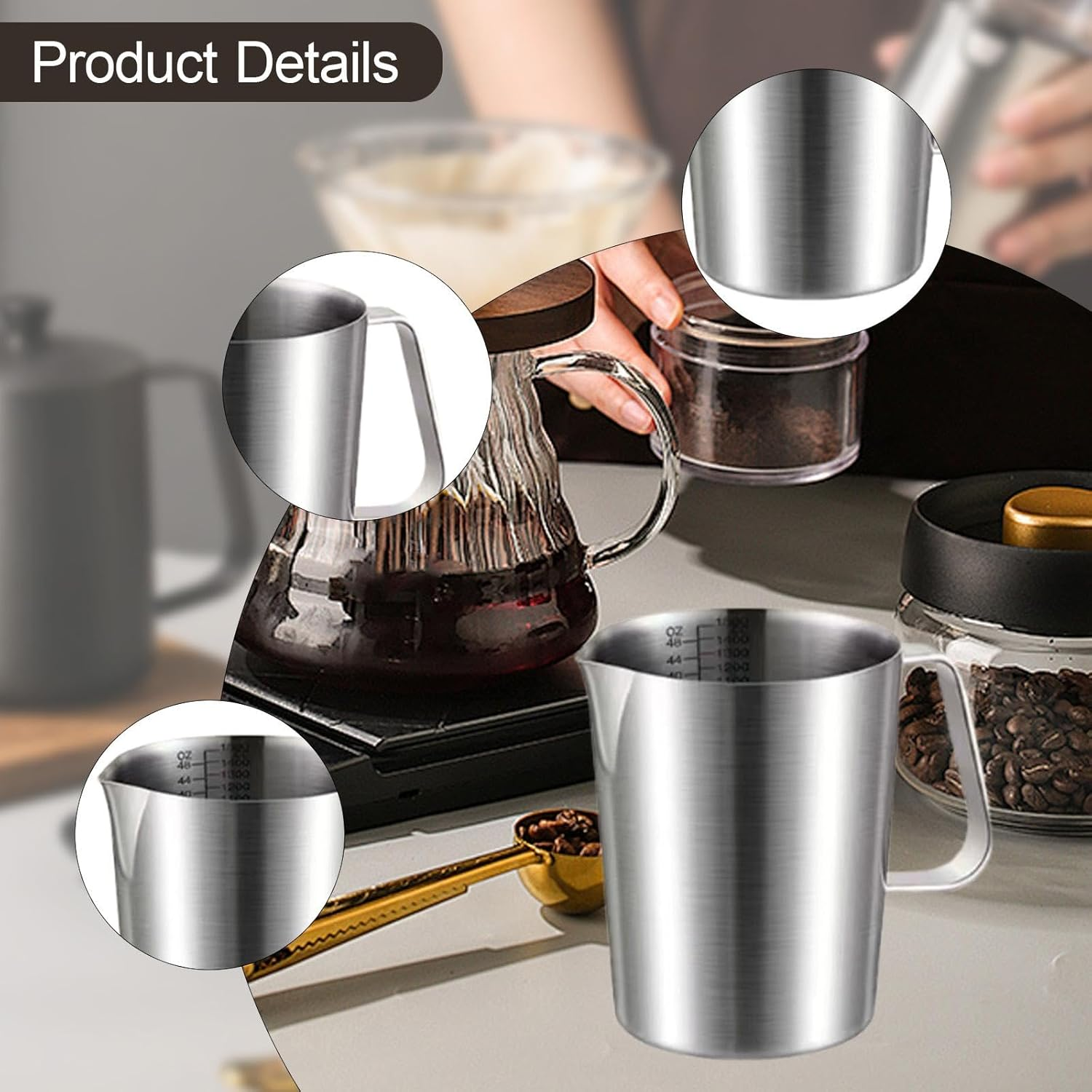 Fenteer Espresso Steaming Jug for Milk Frothing, 1000Ml Coffee Accessory for Latte Art