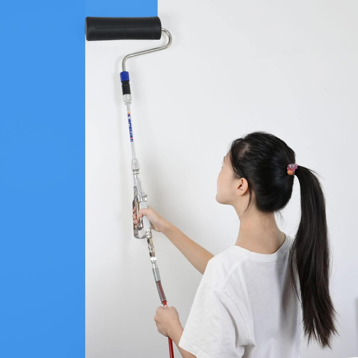 DUSICHIN DUS-133 Power Paint Roller Cover 9 Inch Rotating Painting Tool for High Pressure Paint Spraying Equipment Power Roller 10-Inch Extension Pole 3/4 Nap