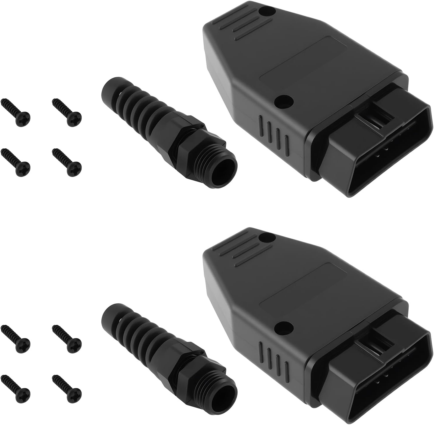 SING F LTD 2 Sets Car OBD2 16 Pin Connectors 12V OBDII Male Wiring Plug Adapter with Screw Shell for Car Truck Black
